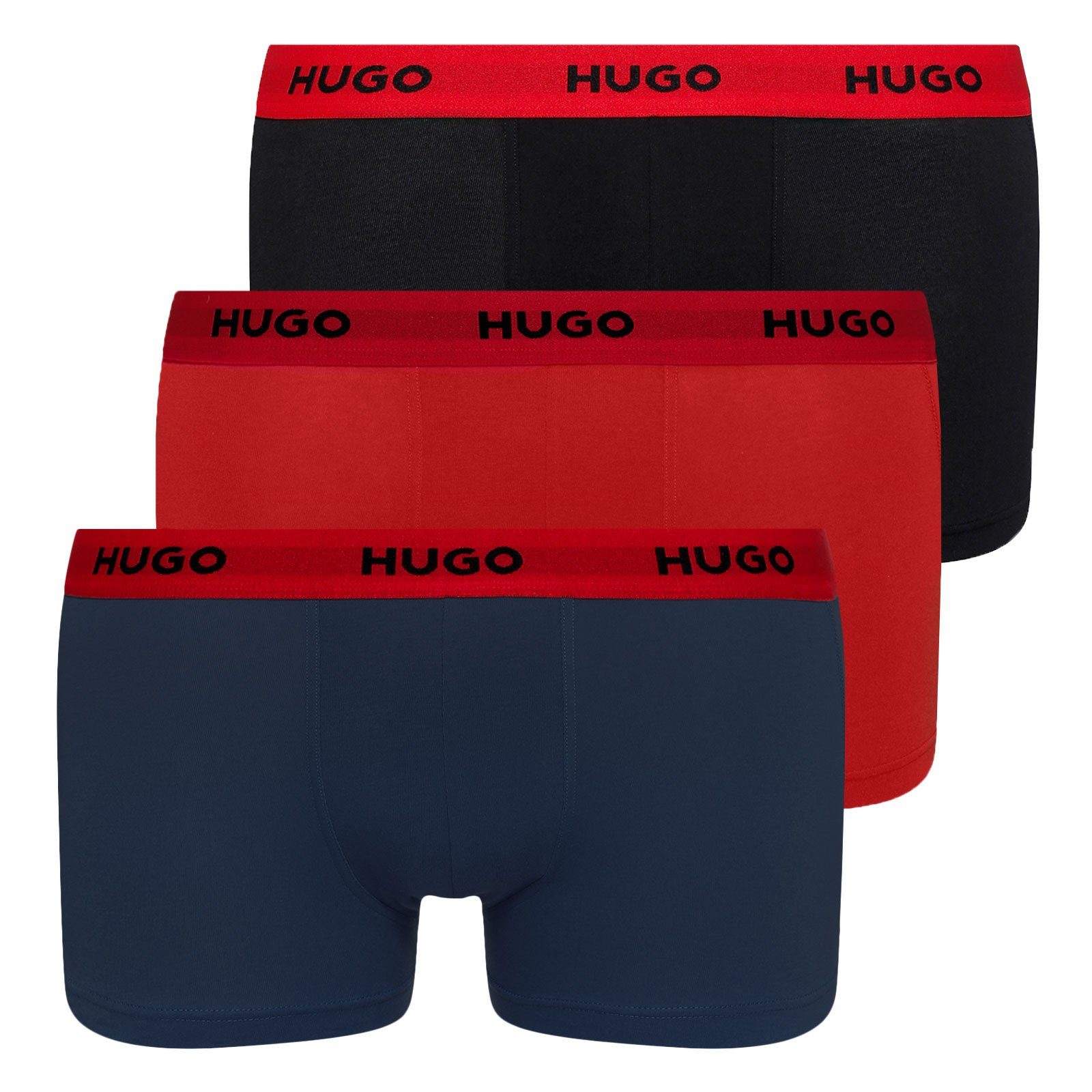HUGO Trunk Triplet Pack (3-St., red am navy umlaufendem black Set) / Markenschriftzug / 975 3er mit Bund