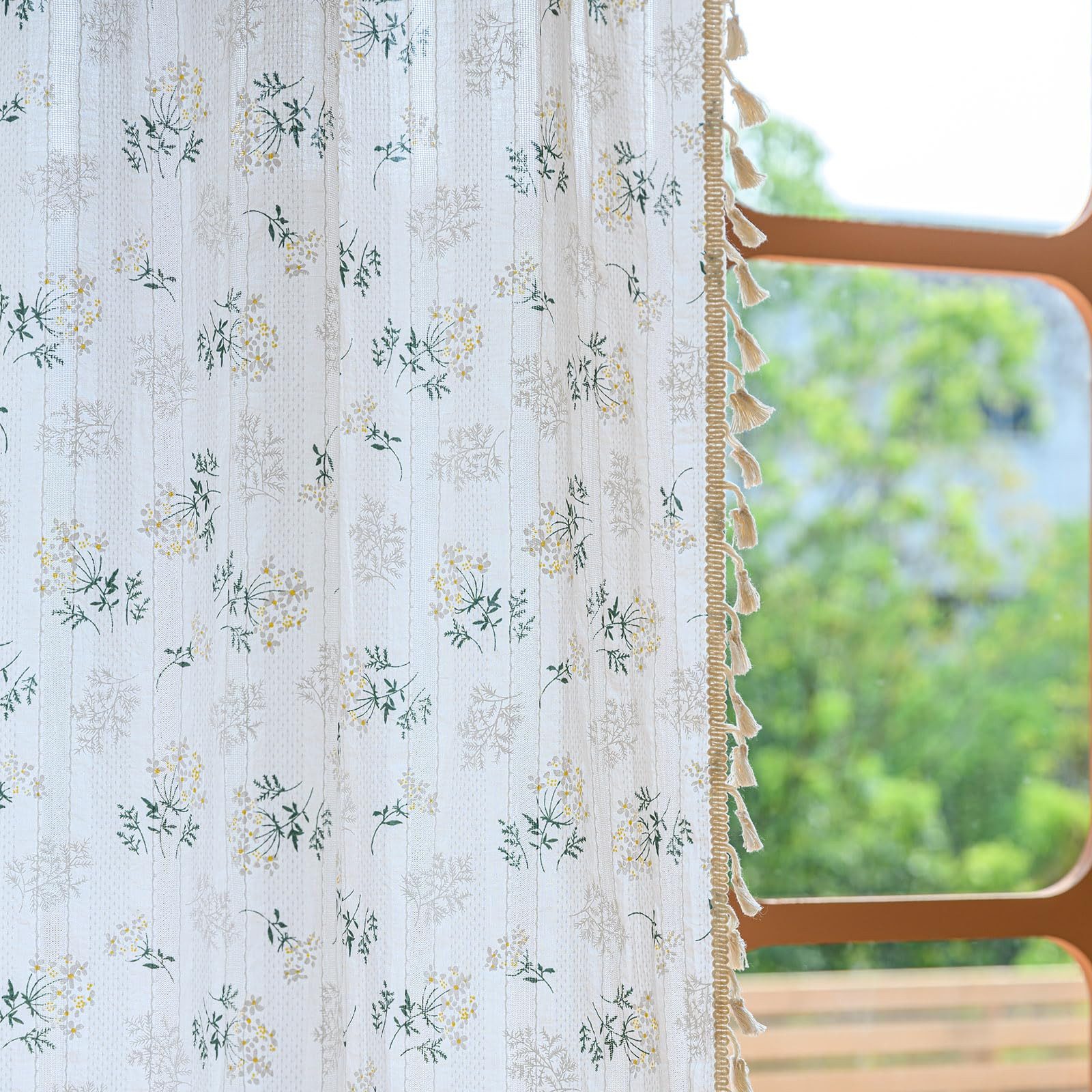 Zyronn Vorhang Gardinen Halbtransparente Gardinen, Stangendurchzug und Quasten (1 St), Bodenlange Fenstervorhänge für Schlafzimmer Wohnzimmer – Bild 5 von 5