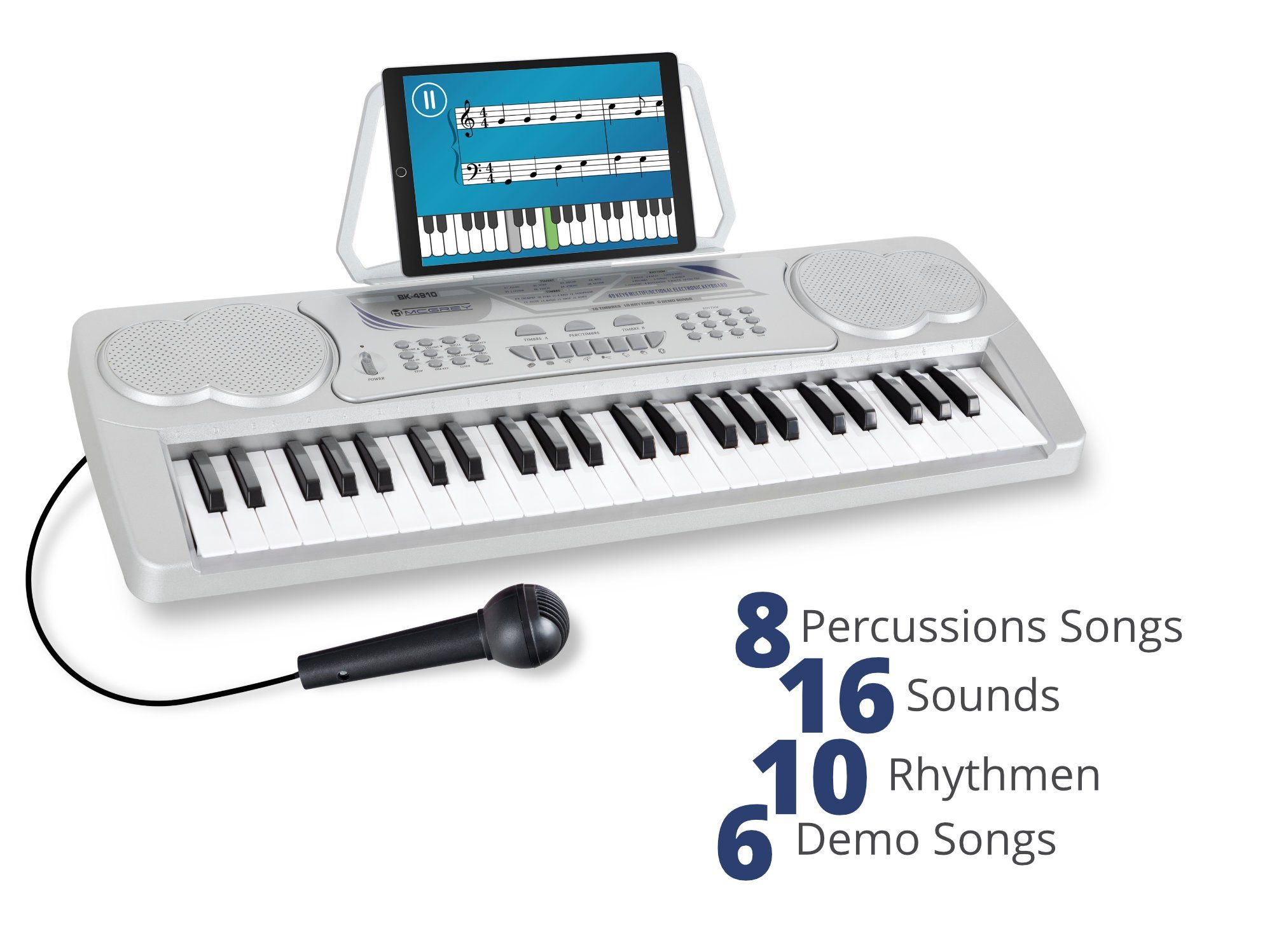 McGrey Home-Keyboard BK-4910 Einsteigerkeyboard mit 49 Tasten (2-St., inkl. Mikrofon für Gesang und Notenständer), mit 16 Sounds, 10 Rhythmen und Lernfunktion