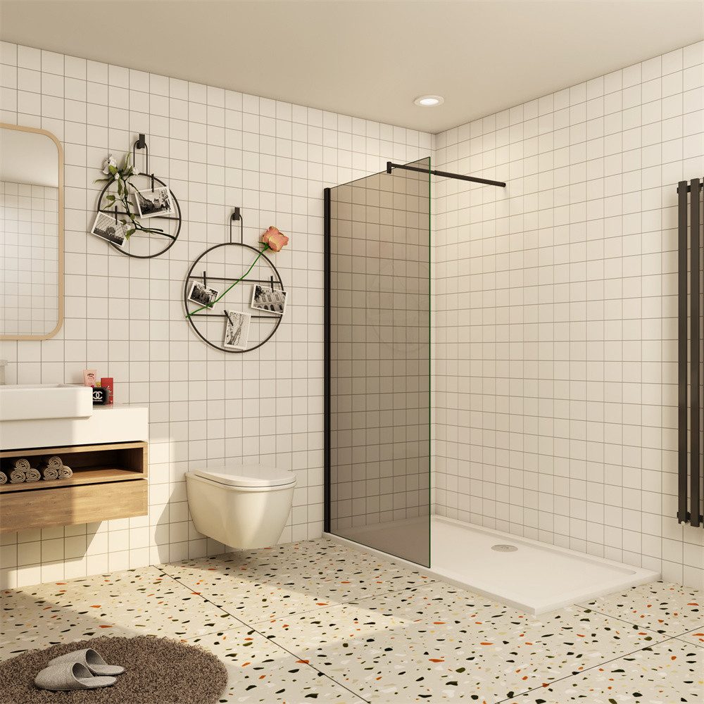 Duschparadies Duschwand 8mm Rauchglas walk in Dusche freistehende Trenwand, Einscheibensicherheitsglas, (Set), Glas