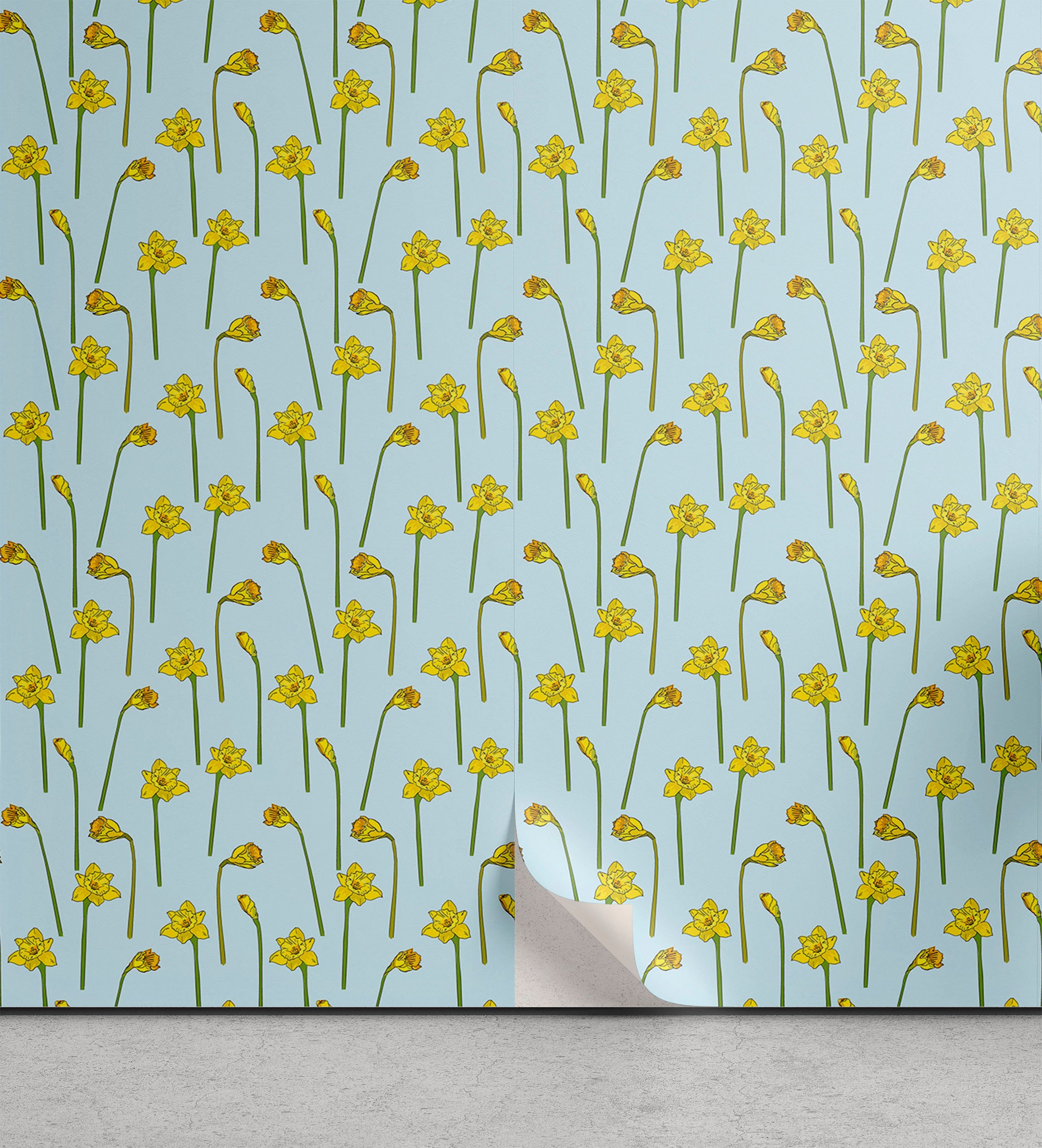 Narzissen Vinyltapete Wohnzimmer selbstklebendes Blume Küchenakzent, Abakuhaus cartoonish