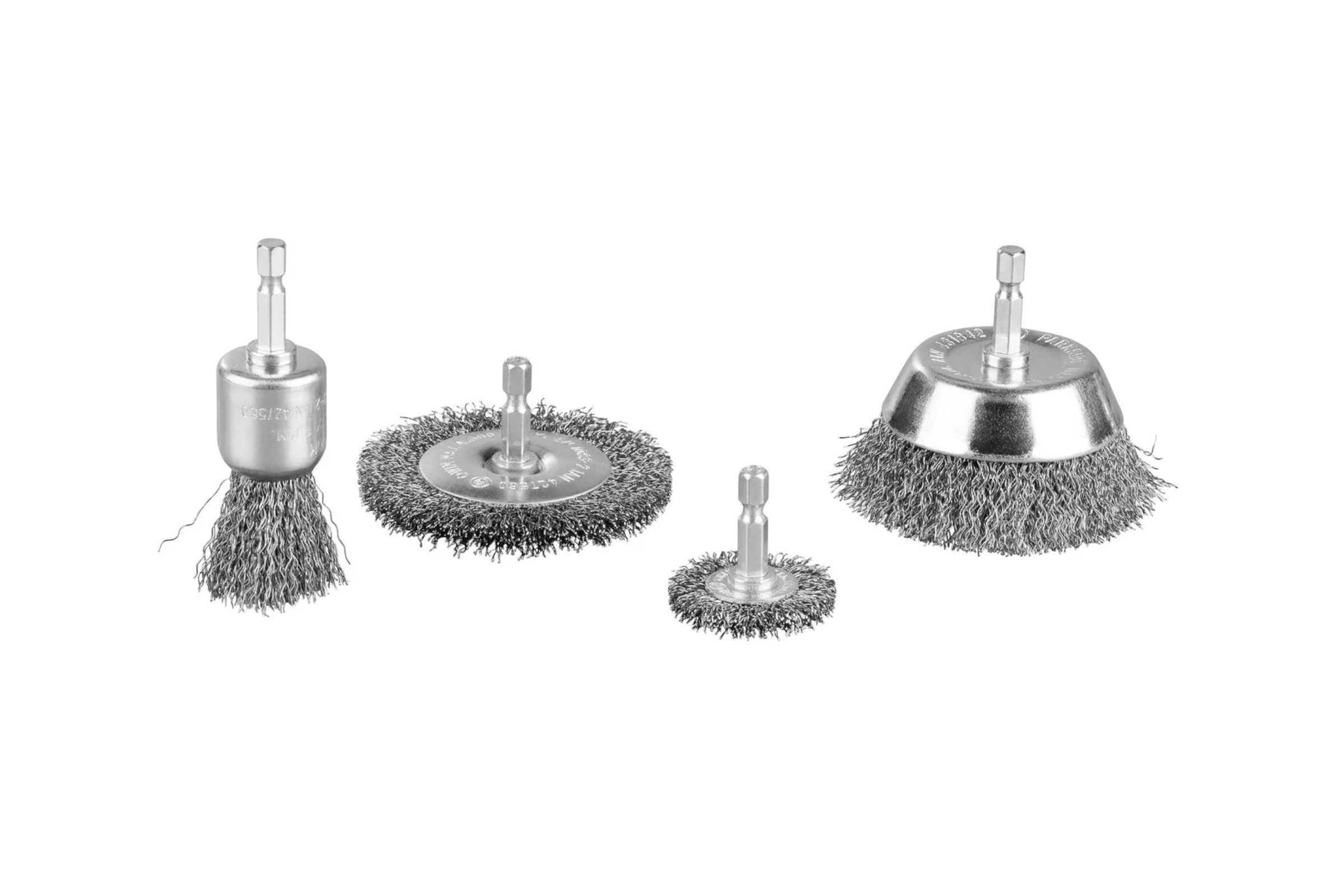 Parkside Drahtbürste Bohrmaschinenzubehör PBZS 5 A1 Дротяні щітки-Set 4 Teilig, handelsübliche Bohrmaschinen (мінімум 600 W) mit Rundschaftaufnahme (z. B. Parkside, Bosch, Black & Decker, Einhell, Makita, Kress, Metabo), (Bürstenset, 4-tlg), Rost & Lack Entferner