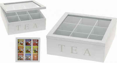 Koopman Teebox »C120«, Holz, 9 Fächer Glas Deckel Weiß
