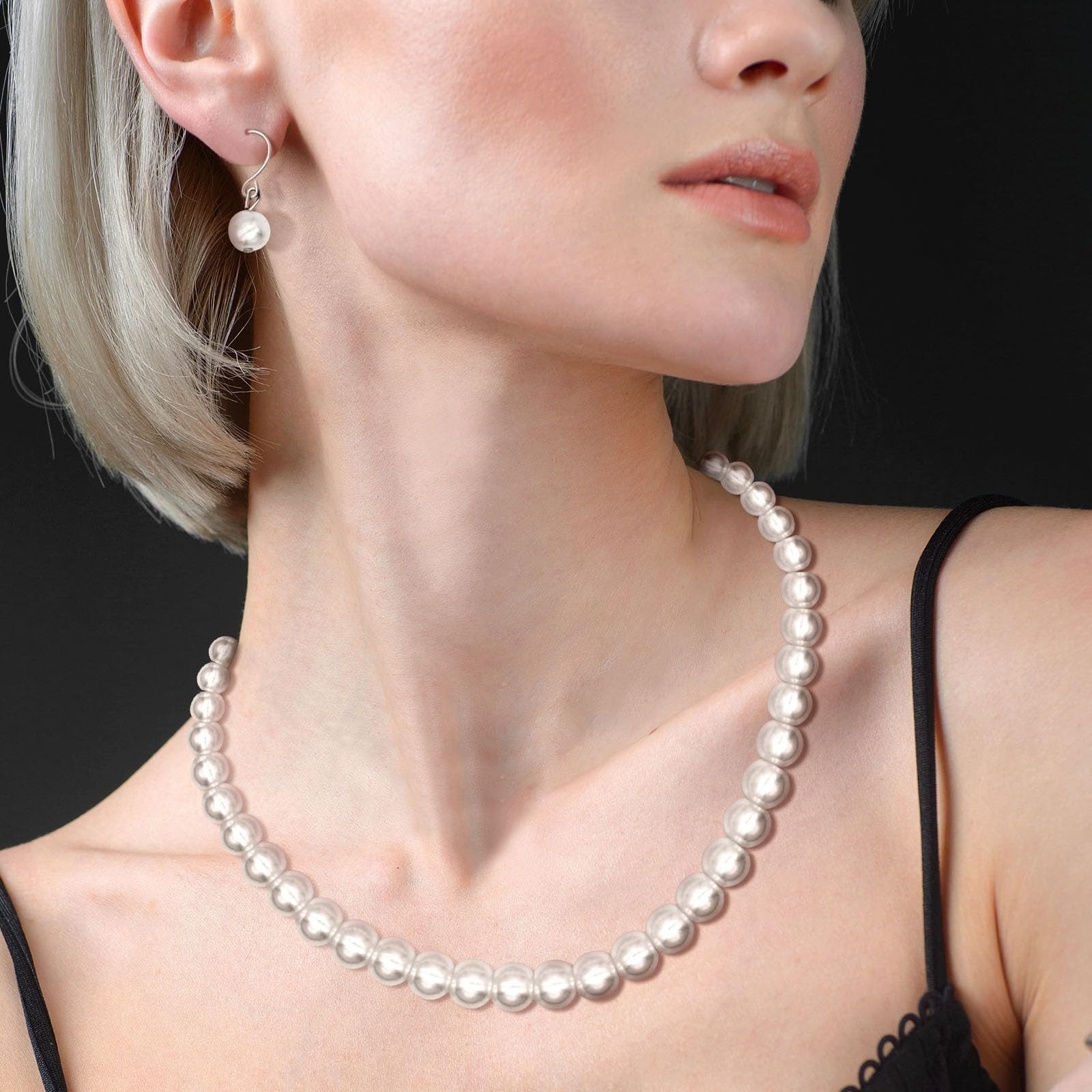 MOPUEA Schmuckset Schmuckset mit Kunstperlen,Hochzeitsgeschenk für Frauen (Kunstperlen Halskette, Armband und Ohrringe, 3 Teilig Brautschmuck, 3-tlg), Schmuck für Damen und Mädchen, diameter 10mm