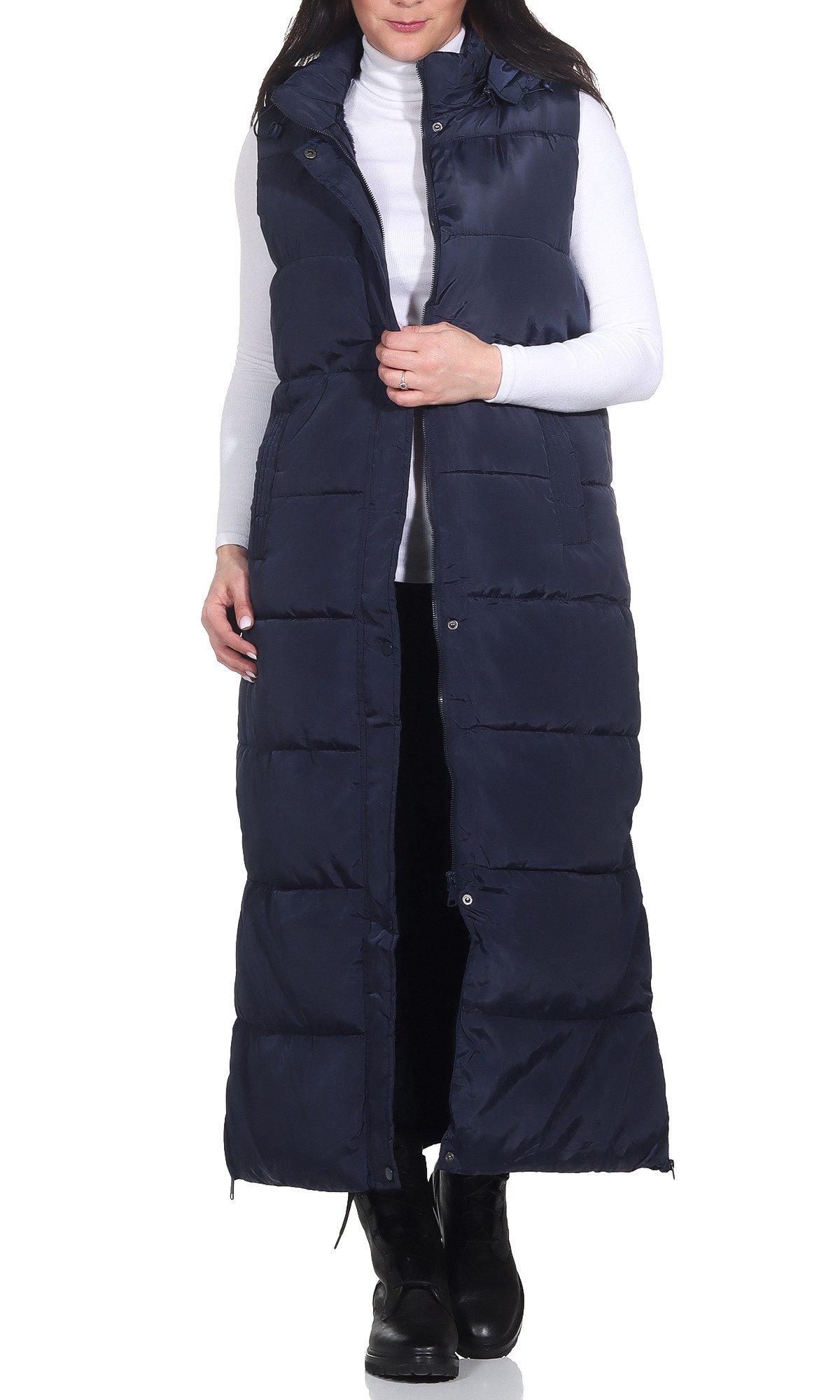 Aurela Damenmode Longweste Damen Steppweste Lange Weste gefüttert in großen Größen erhältlich, Polarfleece gefüttert, extra lang