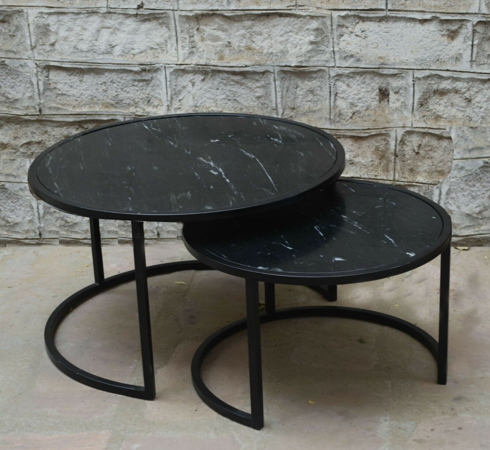 Couchcenter Couchtisch 2er Set Couchtisch Jamie rund Marmor Stahl Satztische Beistelltisch (2-St., 2er Set), Tischplatten aus Hochwertigen Marmor