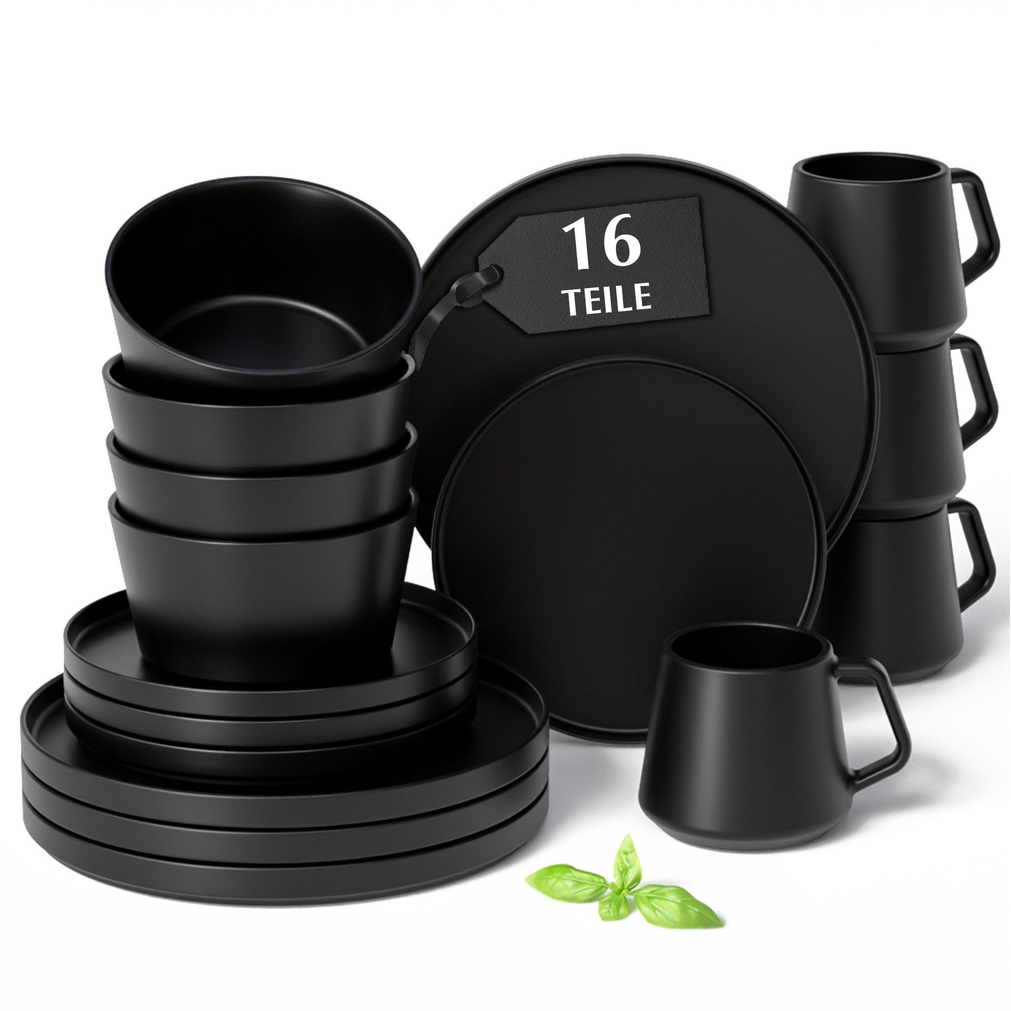 Geschirr-Set Luxe Geschirrset 16-tlg Schwarz