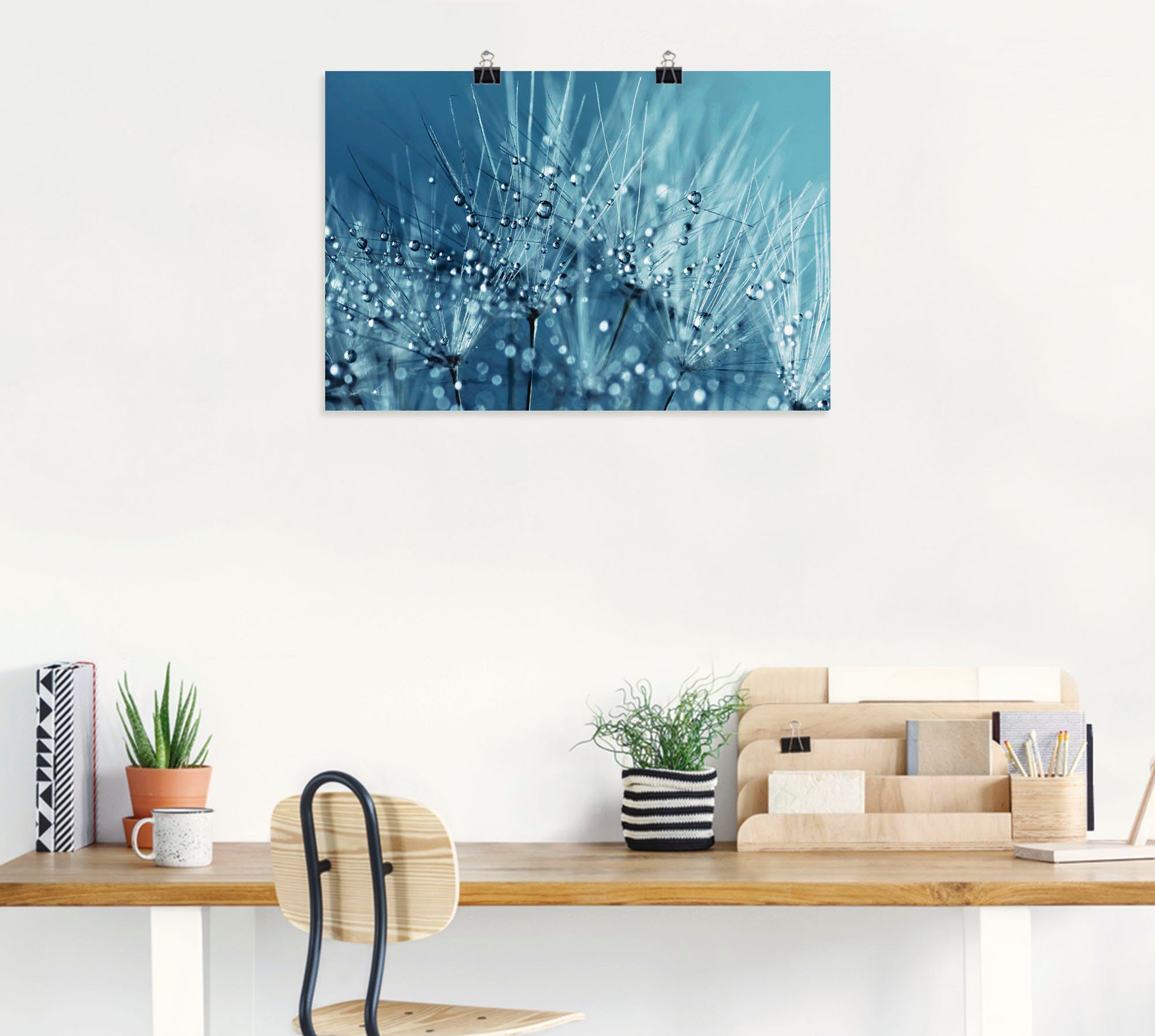 Artland Wandbild Blaue glitzernde Wandaufkleber Poster Pusteblume, als Blumen oder in Größen versch. (1 St), Leinwandbild