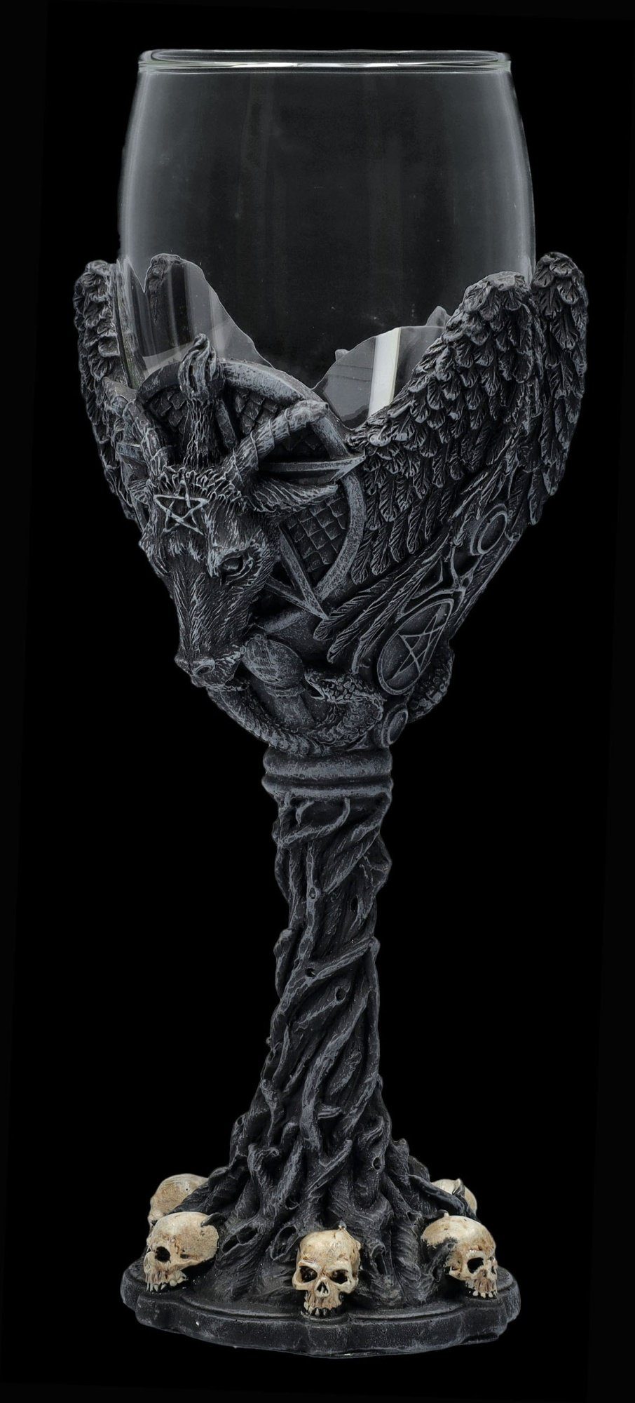 Figuren Shop GmbH Weinglas Weinglas - Geflügelter Baphomet - Gothic Weinbecher Deko Totenkopf, Kunststein, Glas – Bild 3 von 5