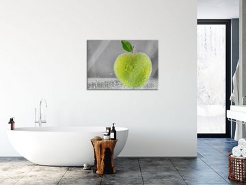 Pixxprint Glasbild Grüner leckerer Apfel im Wasser, Grüner leckerer Apfel im Wasser (1 St), Glasbild aus Echtglas, inkl. Aufhängungen und Abstandshalter