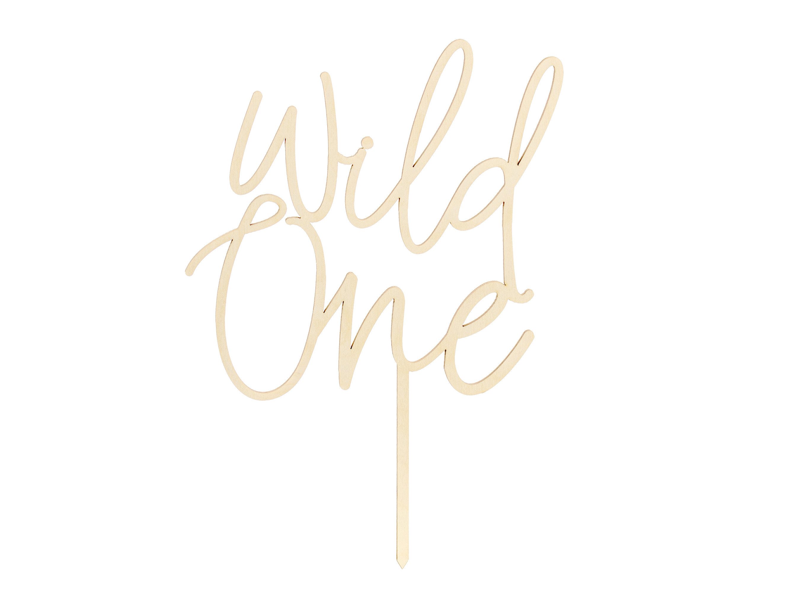 partydeco Tortenstecker, Cake Topper Wild One aus Holz 22cm Geburtstagsdeko 1 Jahr Natur