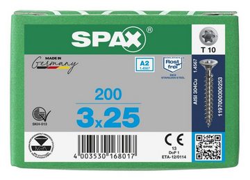 SPAX Spanplattenschraube Edelstahlschraube, (Edelstahl A2, 200 St), 3x25 mm