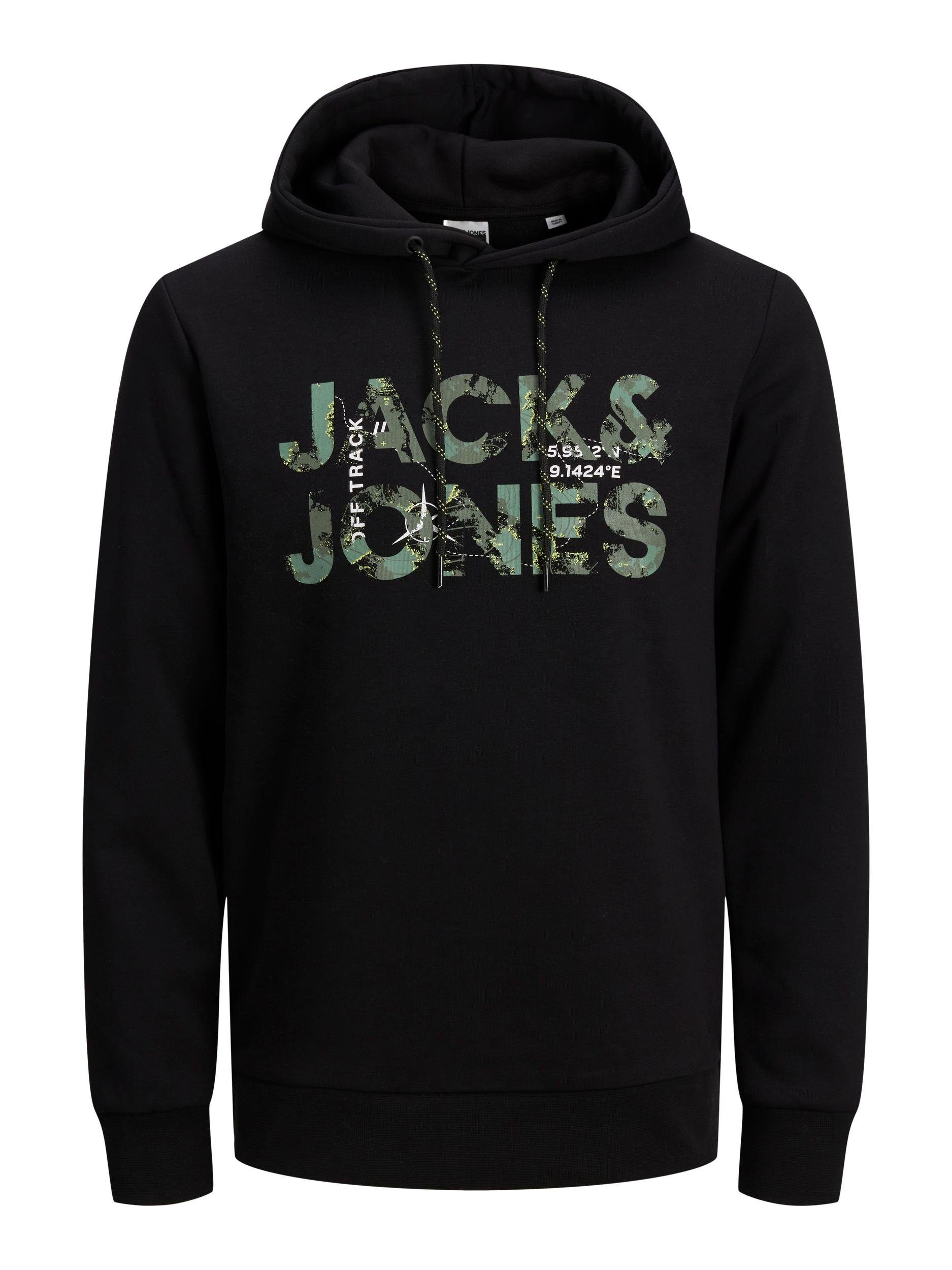 Jack mit Hoody Kapuzensweatshirt Tech Hoodie Logo & schwarz (1-tlg) Kapuze Jones