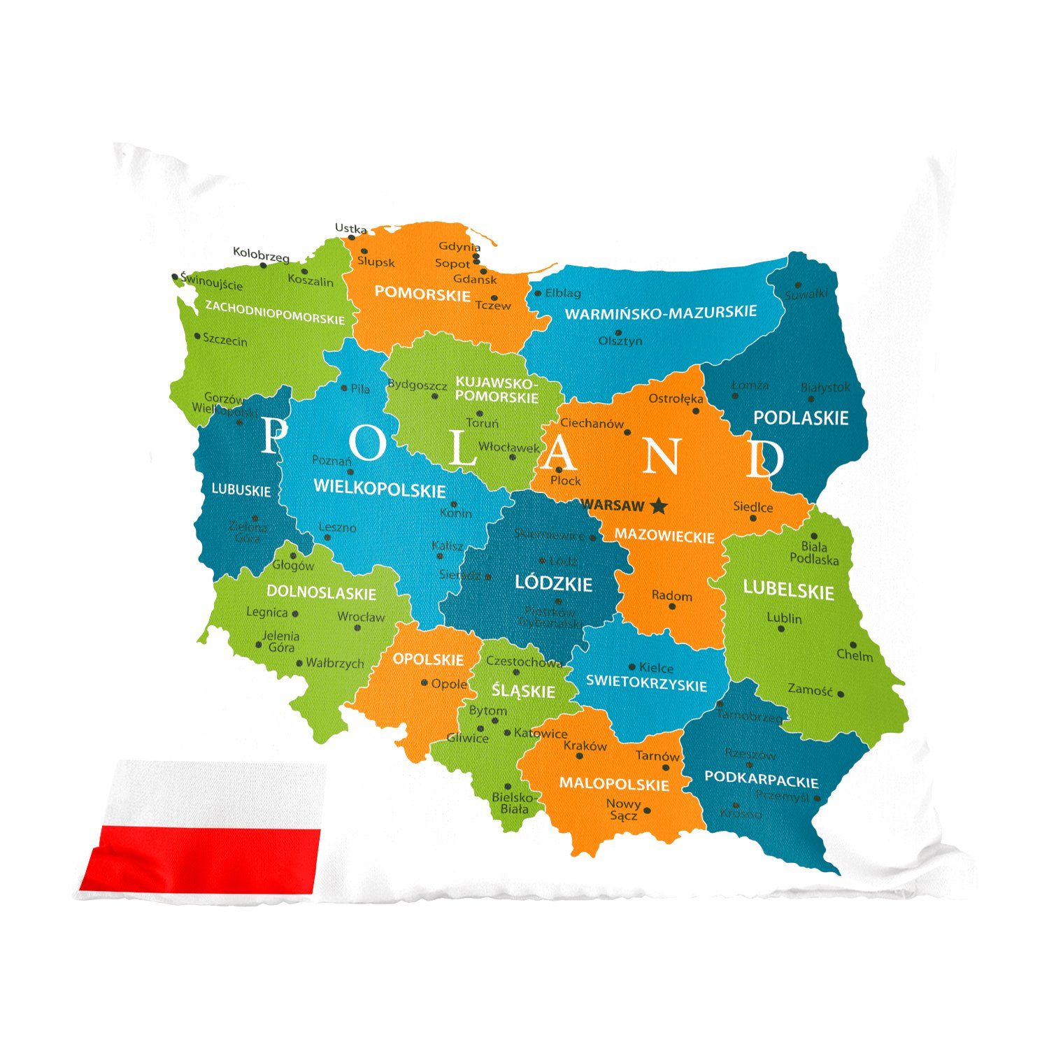 MuchoWow Deko, Dekokissen Zierkissen Füllung in Sofakissen Wohzimmer, Karte mit Polen für von Farben, leuchtenden Schlafzimmer,