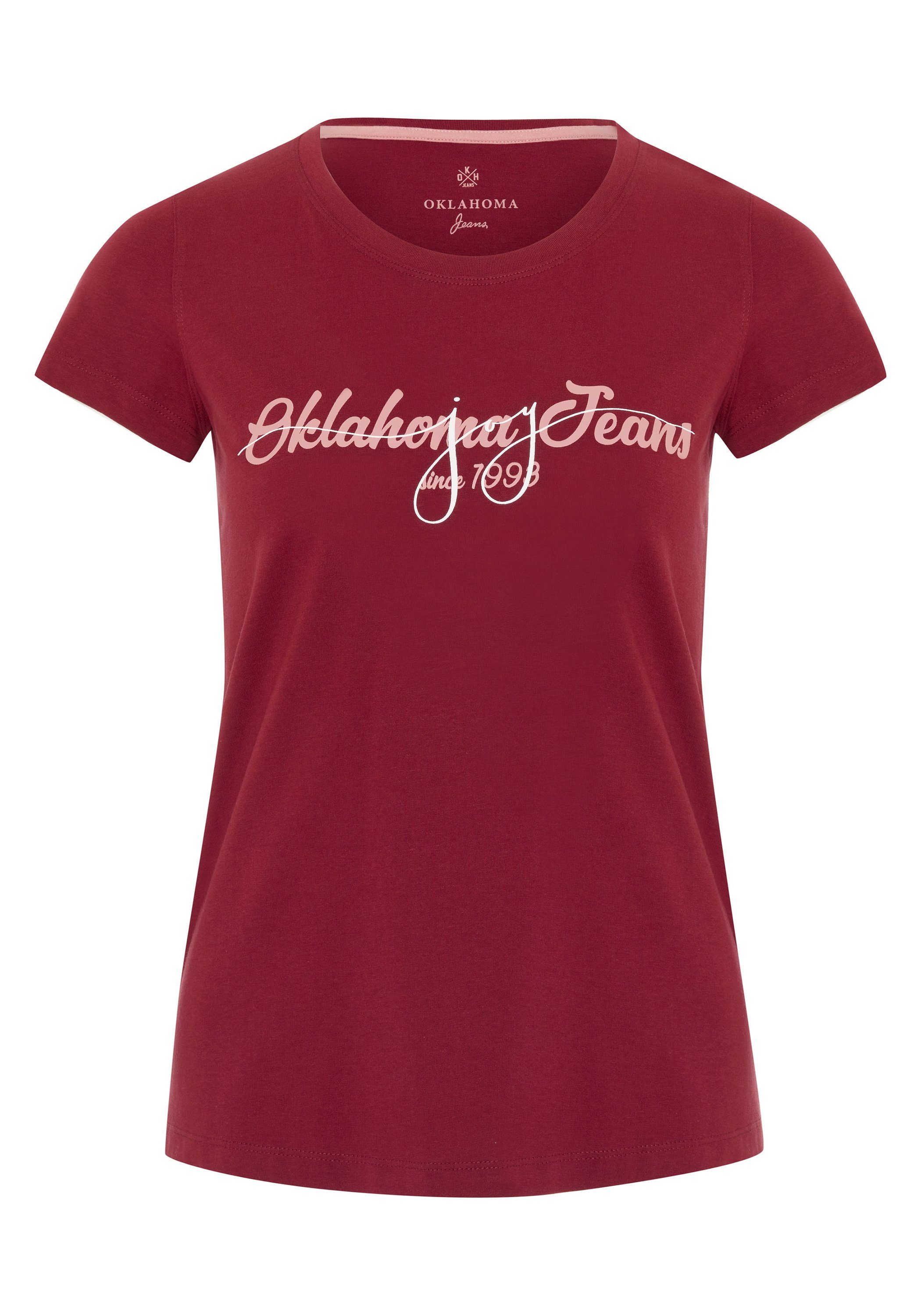 Oklahoma Jeans Print-Shirt mit Frontprint 19-1652 Rhubarb