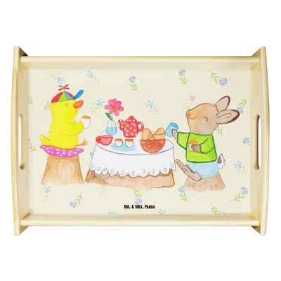 Mr. & Mrs. Panda Tablett Ostern Frühstück - Blumig - Geschenk, Frühstückstablett, Picknick, O, Echtholz lasiert, (1-tlg), Kratzfeste Oberfläche