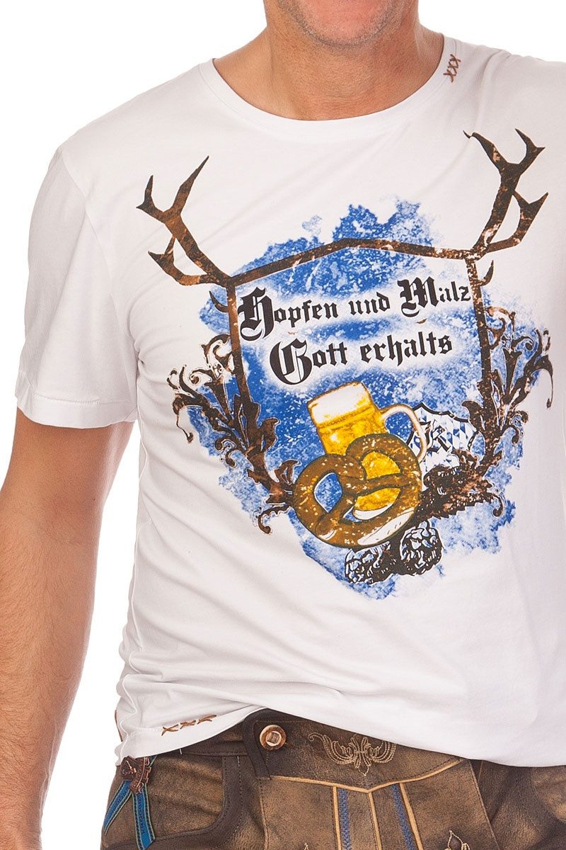 KRÜGER BUAM Trachtenshirt Trachtenshirt Herren - HOPFEN - weiß