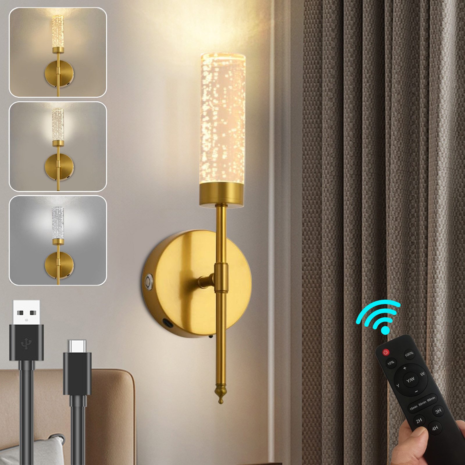 MUPOO LED Wandleuchte Kabellose Akku Wandleuchte mit Fernbedienung, 3 Farbt günstig online kaufen