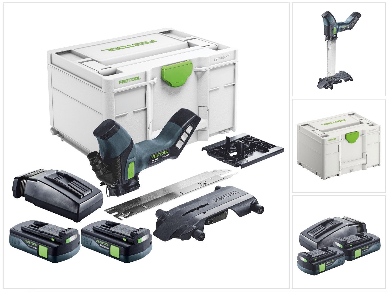 FESTOOL Kompakt-Handkreissäge ISC 240 EB-Basic Akku Dämmstoffsäge 18 V 240 mm + 2x Akku 3,0 Ah + La
