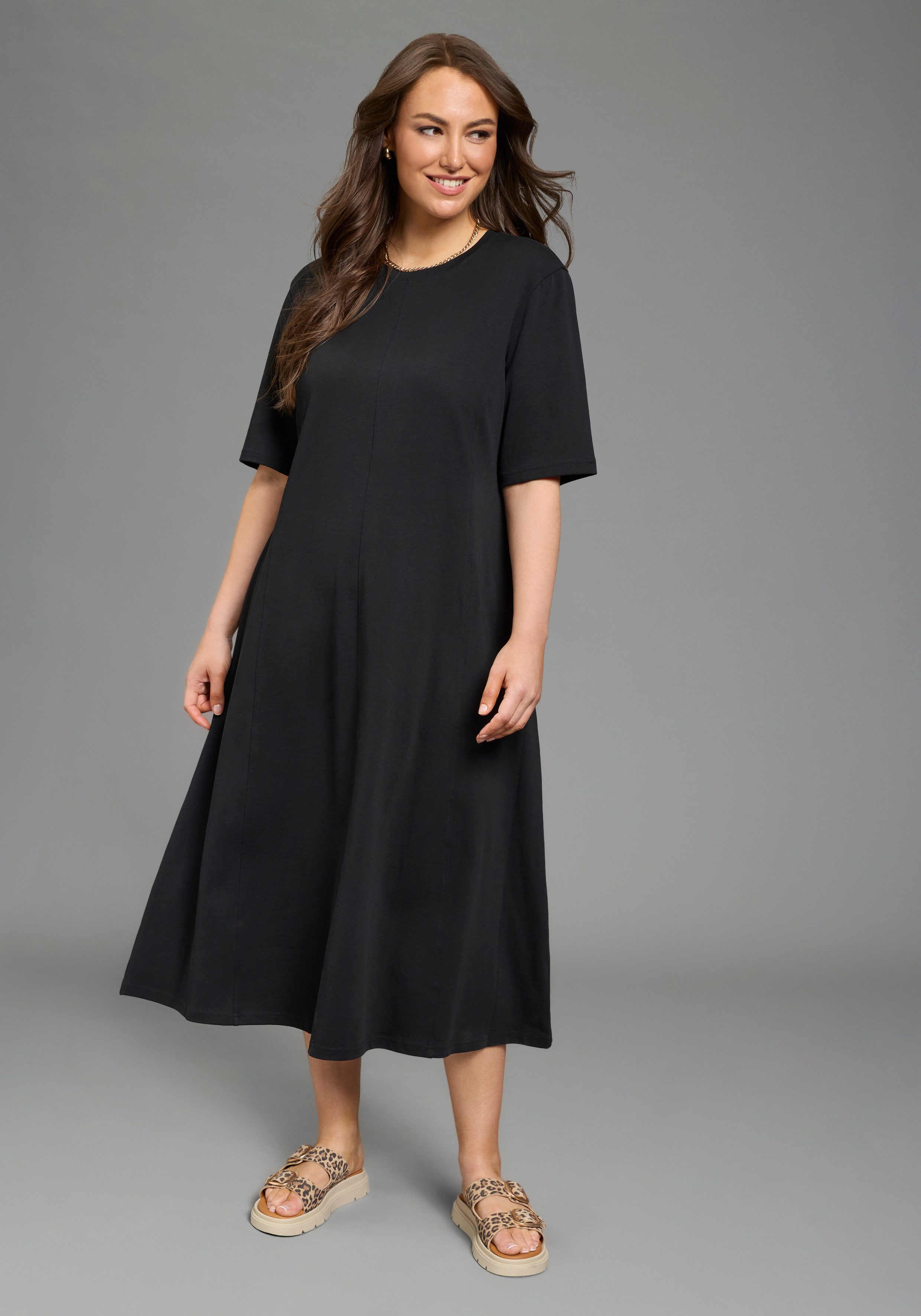 Laura Scott CURVE Maxikleid Große Größen Casual Stil in A-Linie, aus elastischer Shirtware