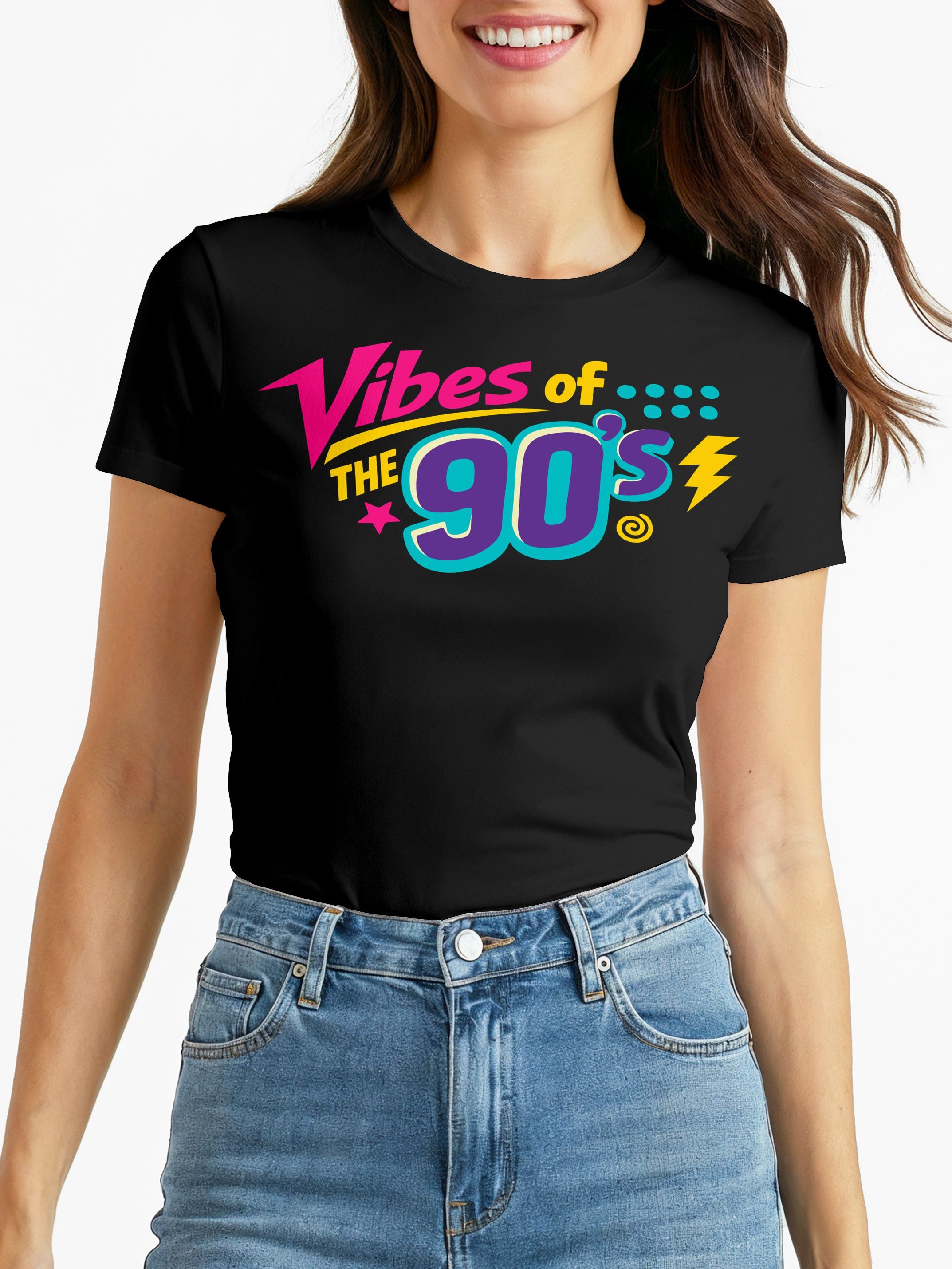 Print-Shirt Damen T-Shirt - Vibes of the 90s - Fasching Karneval Ersatz