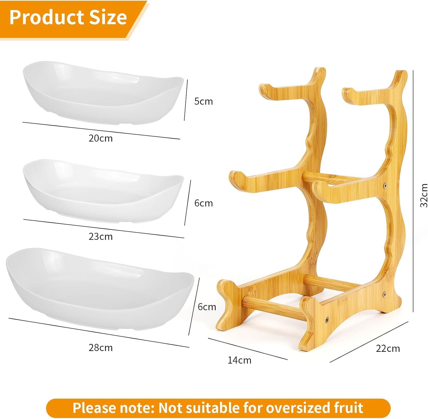Refined Living Obstschale Obstschale, Fruchtkuchen Stehen, 3-stöckiger Keramik-Obstkübel, Bambusholz + Keramik C, (Keramik Obstschale, Obstablage mit Holzständer, Dekorative Obstablage, Mehrstöckige Obstschale, Küchenablagekorb, Küchenablagekorb und Dekoschalen für die Arbeitsplatte, Große Kapazität & Platzsparend, BPA-freie Keramik, 1-tlg), für Küchendekoration Gemüse Obst Snacks, Süßigkeiten, Kleine Kuchen