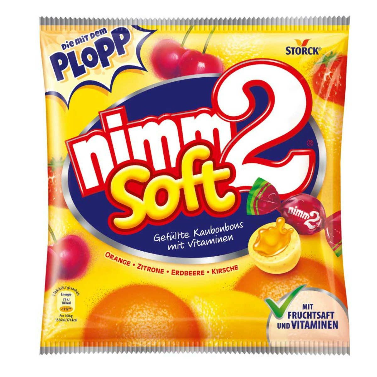 NIMM2 Süßigkeit, Storck Nimm2 Soft gefüllte Fruchtkaubonbons mit Vitaminen 195g