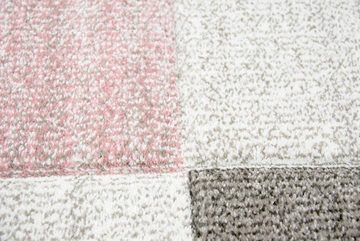 Teppich Designer Teppich Moderner Teppich Wohnzimmer Teppich Kurzflor Teppich mit Konturenschnitt Karo Muster Pastellfarben Rosa Creme Beige, Teppich-Traum, rechteckig, Höhe: 1,3 mm