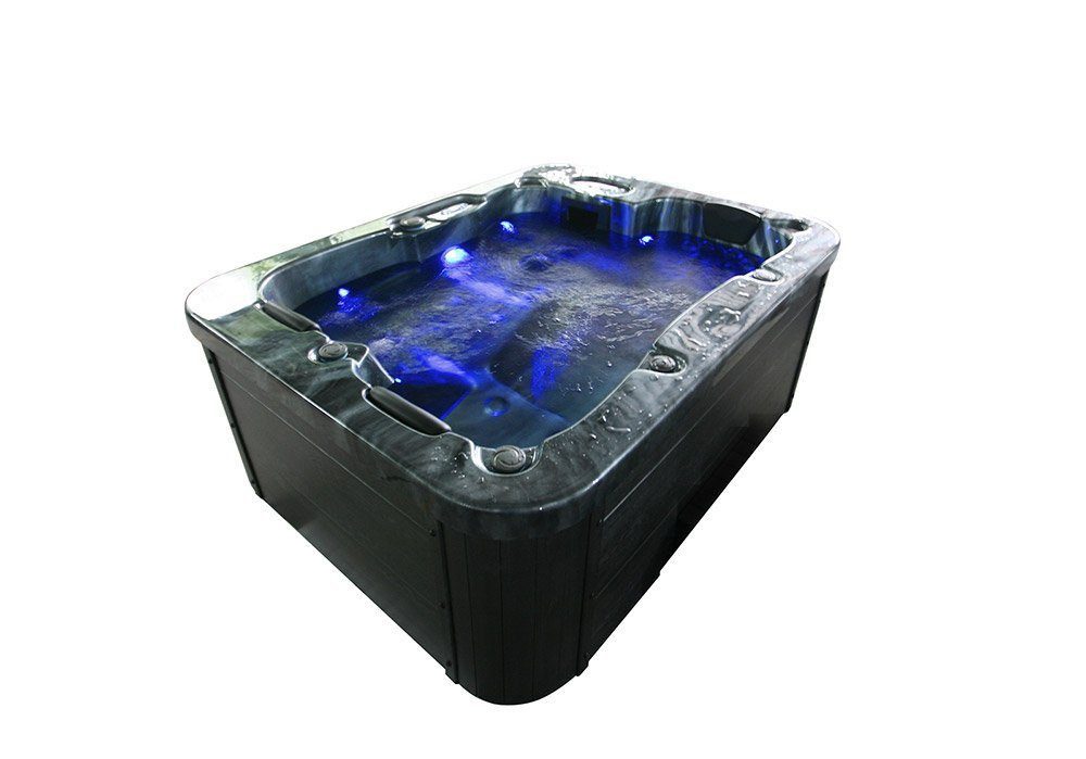 HOME DELUXE Whirlpool Outdoor Whirlpool BLACK MARBLE, (Inkl. Heizung, 27 Massagedüsen und 9 Lichtquellen, 1-tlg), Maße: 210 x 160 x 85 cm, Außen Whirlpool