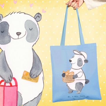 Mr. & Mrs. Panda Tragetasche Bäcker Herz - Sky Blue - Geschenk, Beuteltasche, Einkaufstasche, Beru (1-tlg), Lange Tragegriffe
