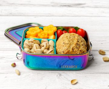 LEKKABOX Lunchbox Rainbow Safe, 800ml - Kinder Edelstahl Brotdose 3 Fächer auslaufsicher, Brotzeitdose