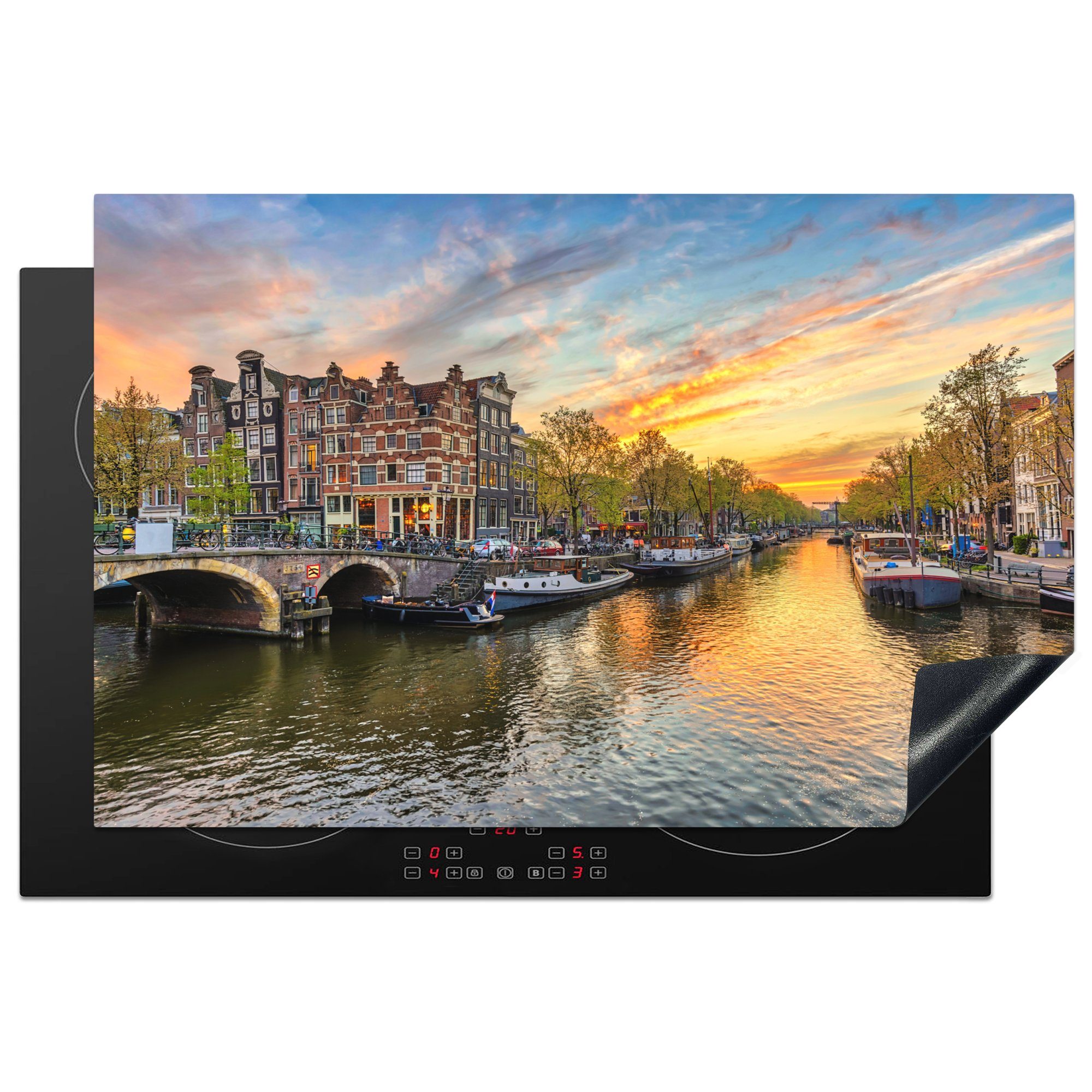 MuchoWow Herdblende-/Abdeckplatte Amsterdam - Wasser - Niederlande, Vinyl, (1 tlg), 81x52 cm, Induktionskochfeld Schutz für die küche, Ceranfeldabdeckung