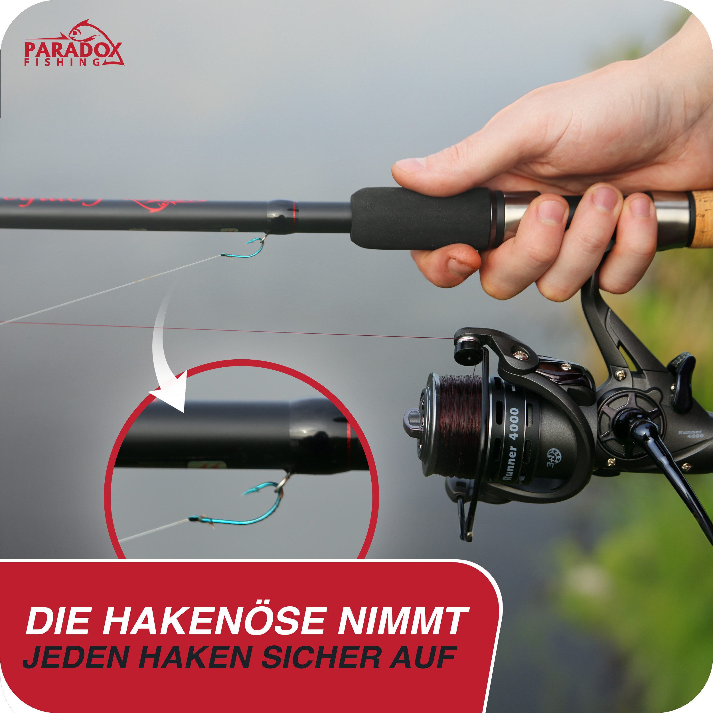 Paradox Fishing Feederrute Combo Feeder, (Rute + Rolle), 3,3m/3,6m, 90g/120g, 3 Wechselspitzen