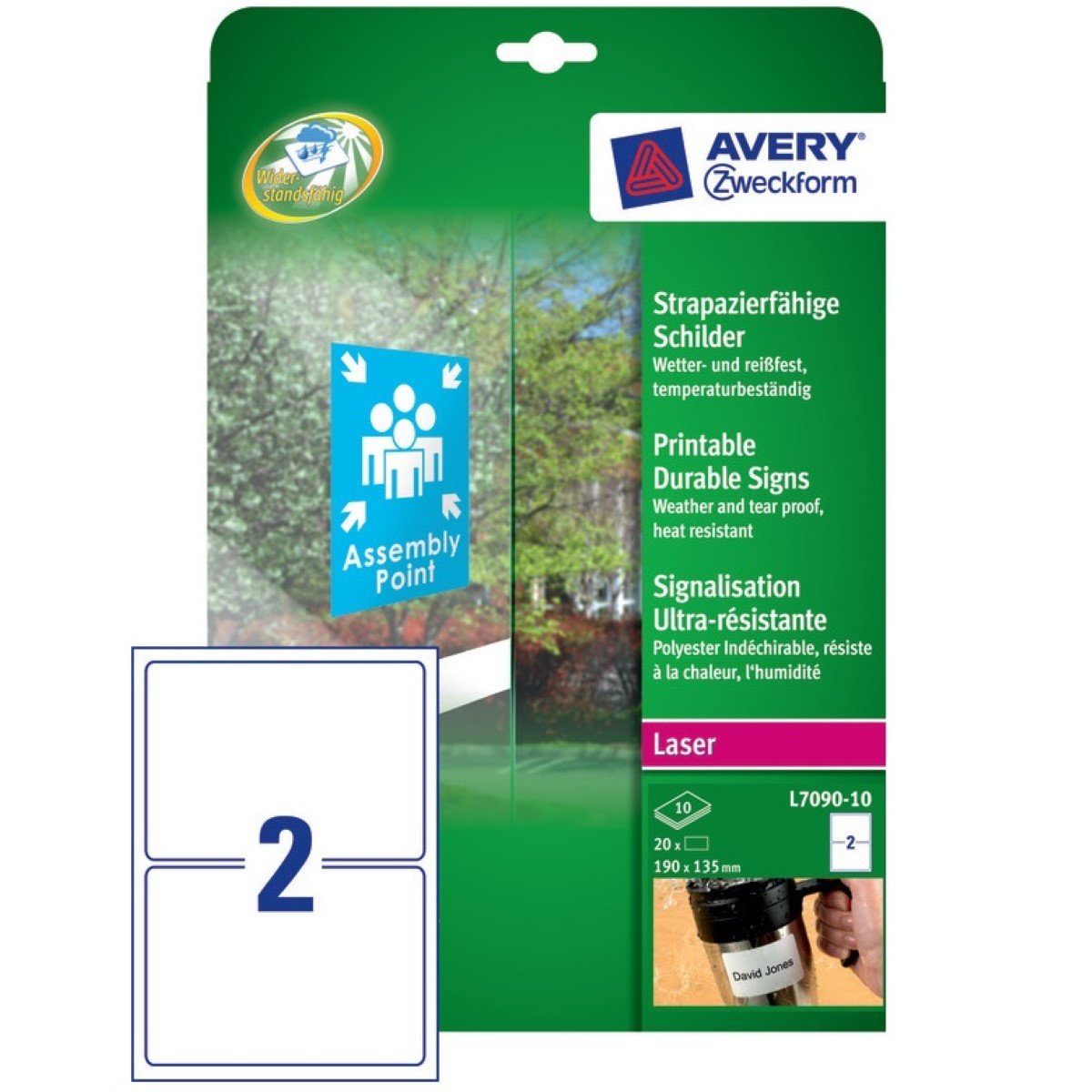 Avery Zweckform Etiketten 20x Hinweisschild A5 Etiketten Wetterfest, Warnschild Plakat Wetterfest Aukleber Beschriftung A5 Laser Drucker