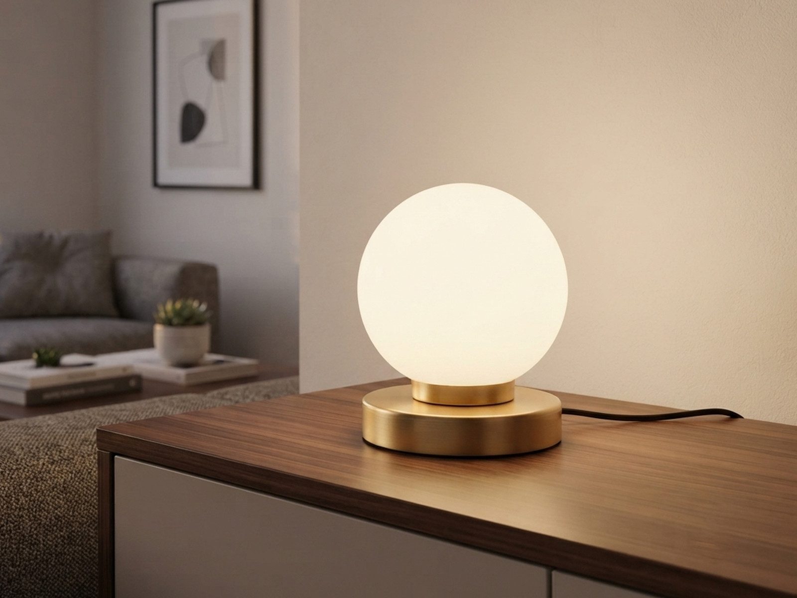 Reality Leuchten LED Nachttischlampe touch Kugel-Lampe, Höhe 15cm, dimmbar, LED wechselbar, Warmweiß, kleine Tischlampe mit Glas-Kugel, Tischleuchte inkl. E14 LED