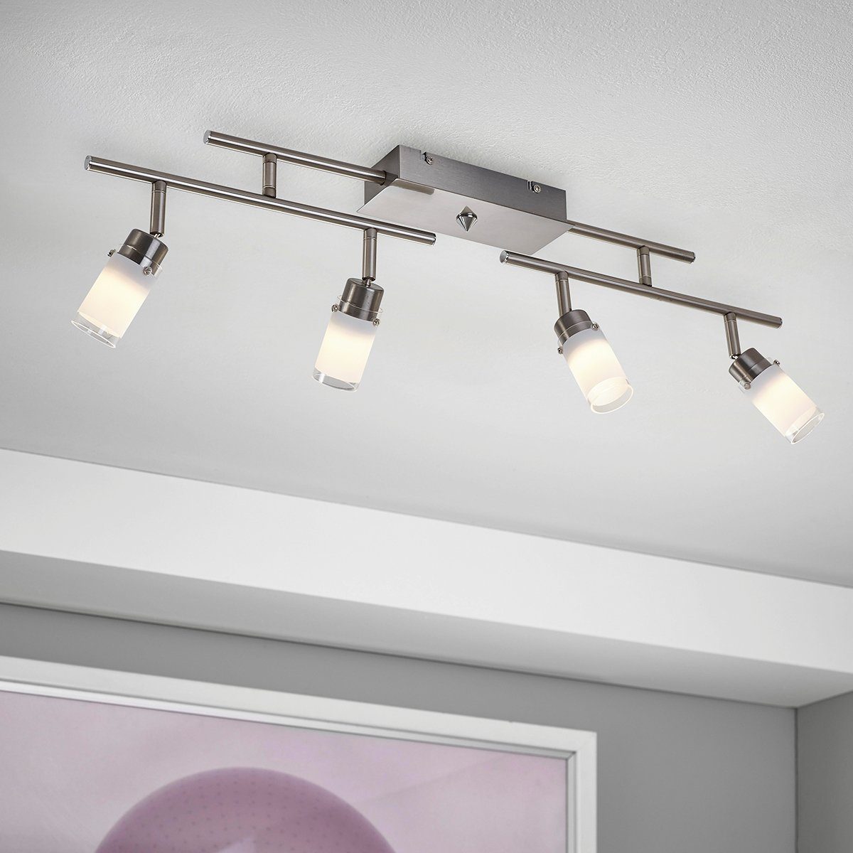 MeLiTec LED Deckenleuchte D122, warmweiß, nickel matt zwei Arme und vier Spots