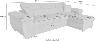 GEPADE Ecksofa Conny, L-Form, Schlaffunktion, Bettkasten, verstellbare Kopfstützen