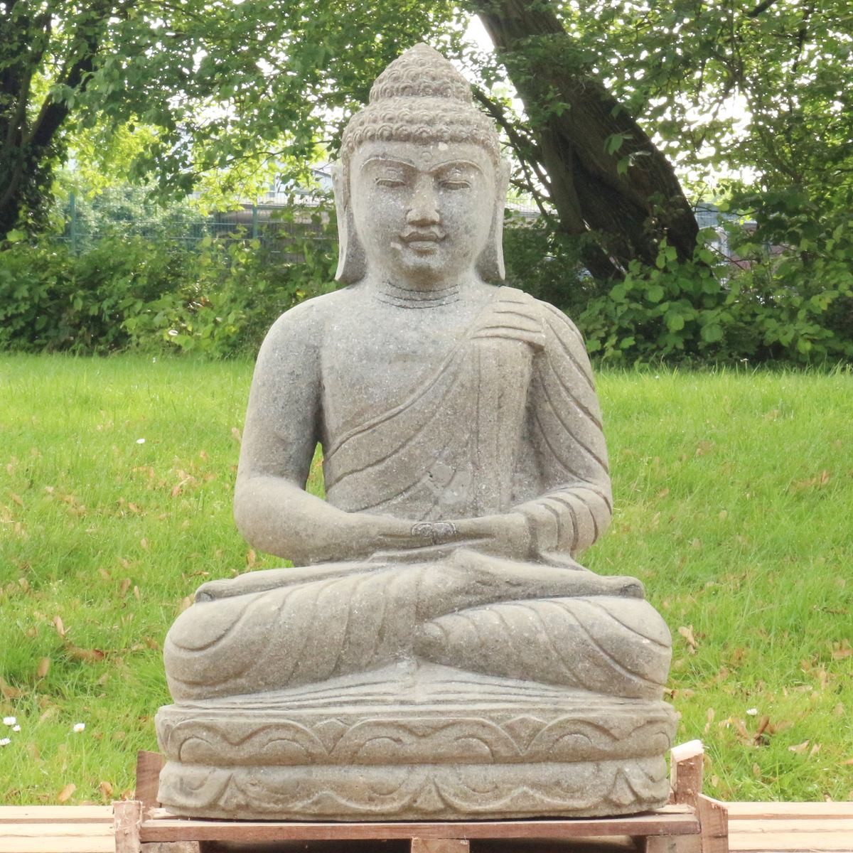 Oriental Galerie Dekofigur Buddha Figur sitzend Steinfigur Greenstone Meditation 75 cm (1 St), Wetterfest, groß, Garten