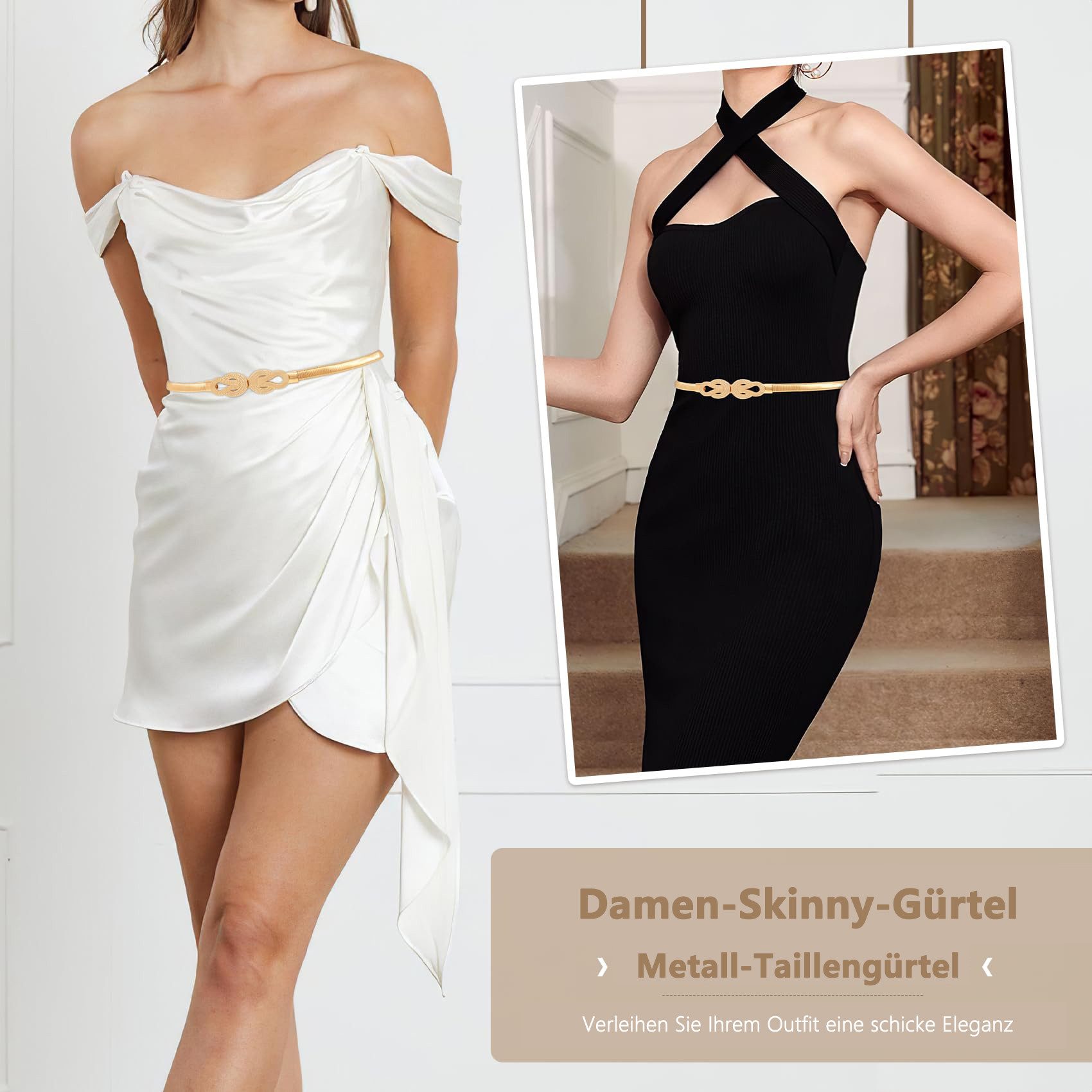 Bwecuy Taillengürtel Schmaler Metall Taillengürtel für Kleid Damen Elastischer Dünner Kettengürtel für Damen – Bild 2 von 5