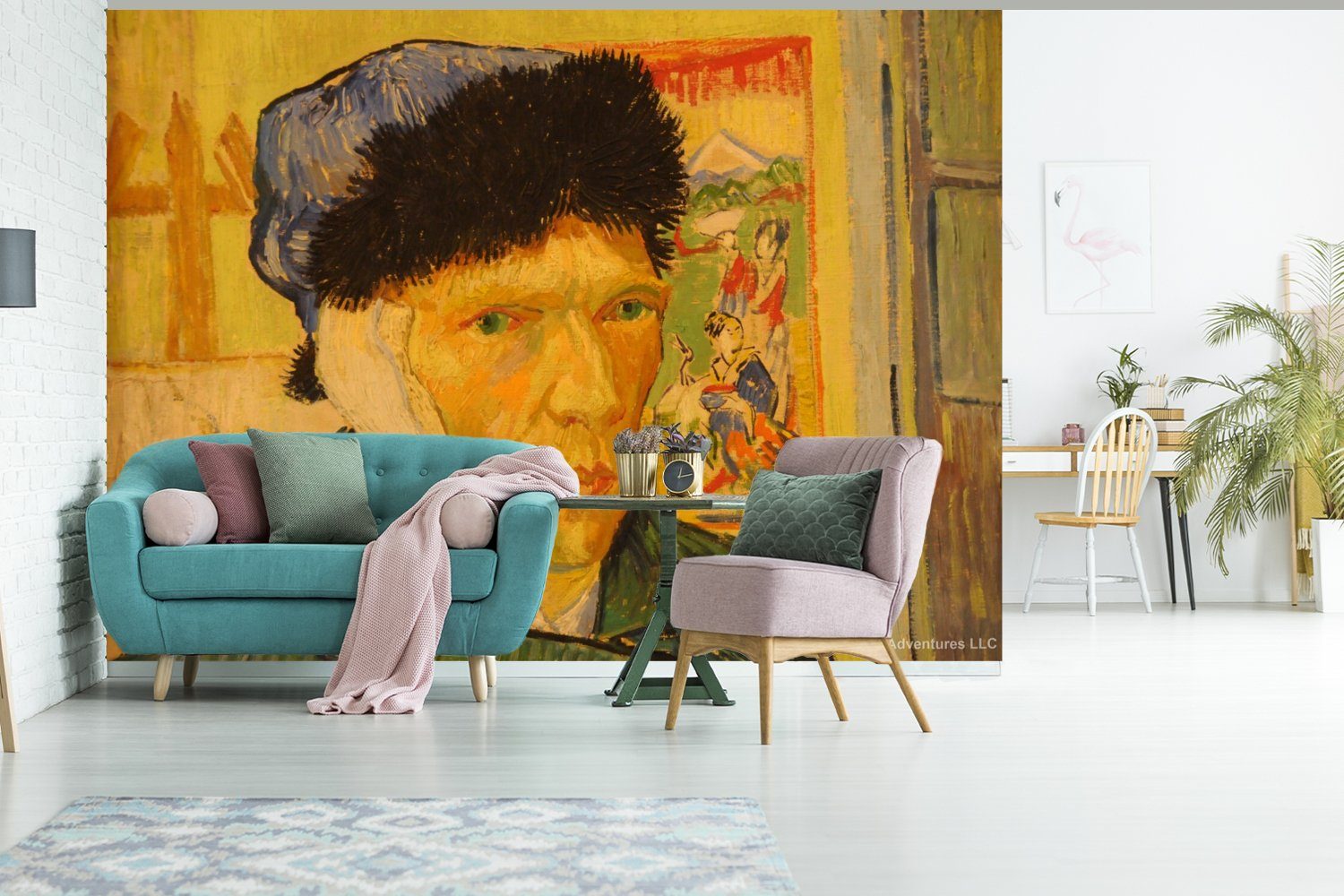 Gogh, mit Wohnzimmer, Tapete Wandtapete Montagefertig van Selbstbildnis Vincent - Vinyl (6 für verbundenem St), Matt, MuchoWow Fototapete Ohr bedruckt,