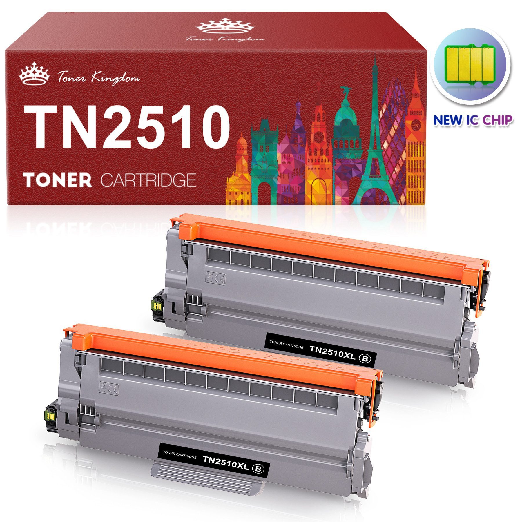 Toner Kingdom Tonerpatrone ca. 3000 Seiten pro Schwarz Ersatz für Brother TN2510XL Mit Chip, (TN2510 für Brother TN-2510XL HL-L2445 HL-L2400 DCP-L2620)