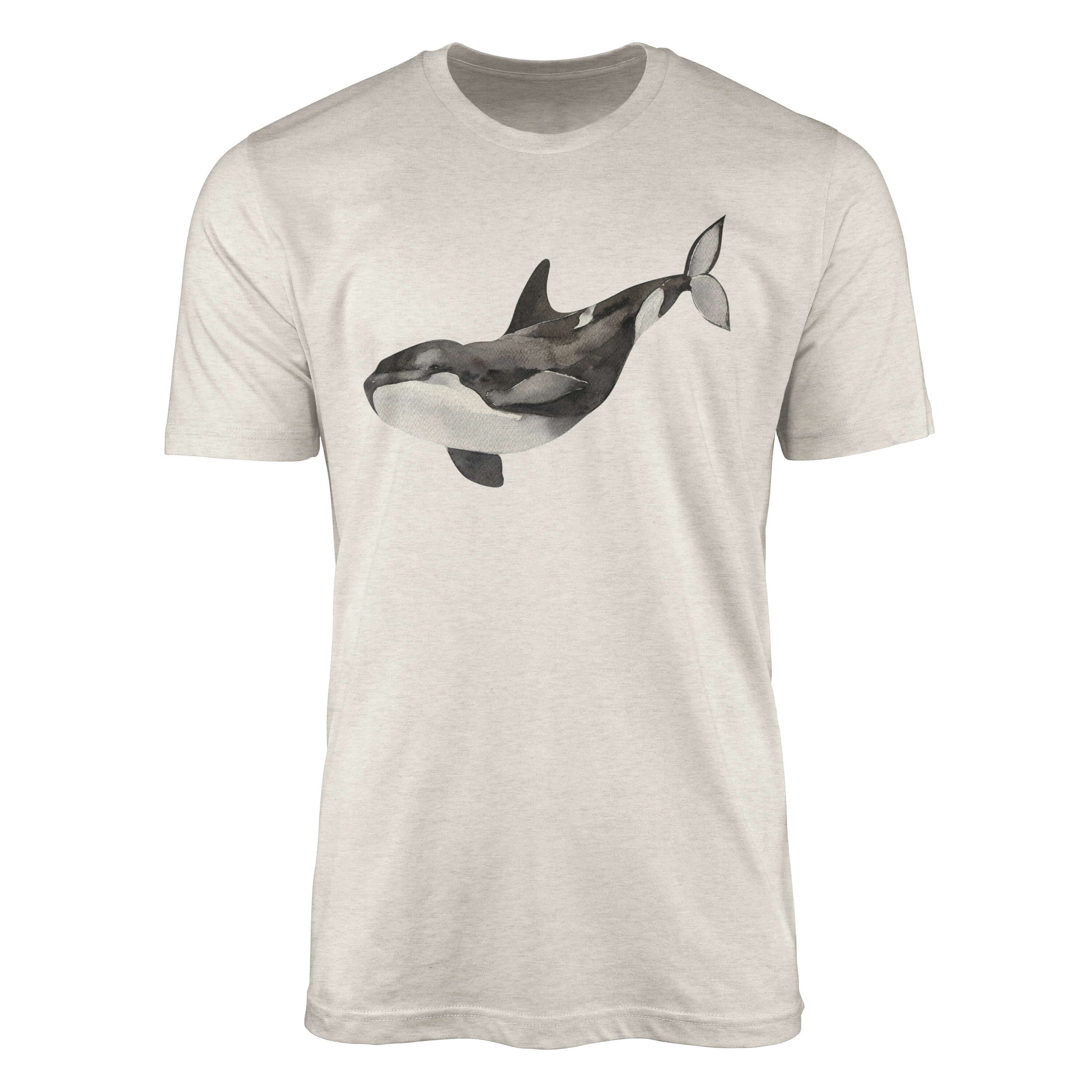 Killerwal Art 100% T-Shirt Ökomo Nachhaltig Sinus (1-tlg) gekämmte Herren Motiv T-Shirt Orca Wasserfarben Shirt Bio-Baumwolle