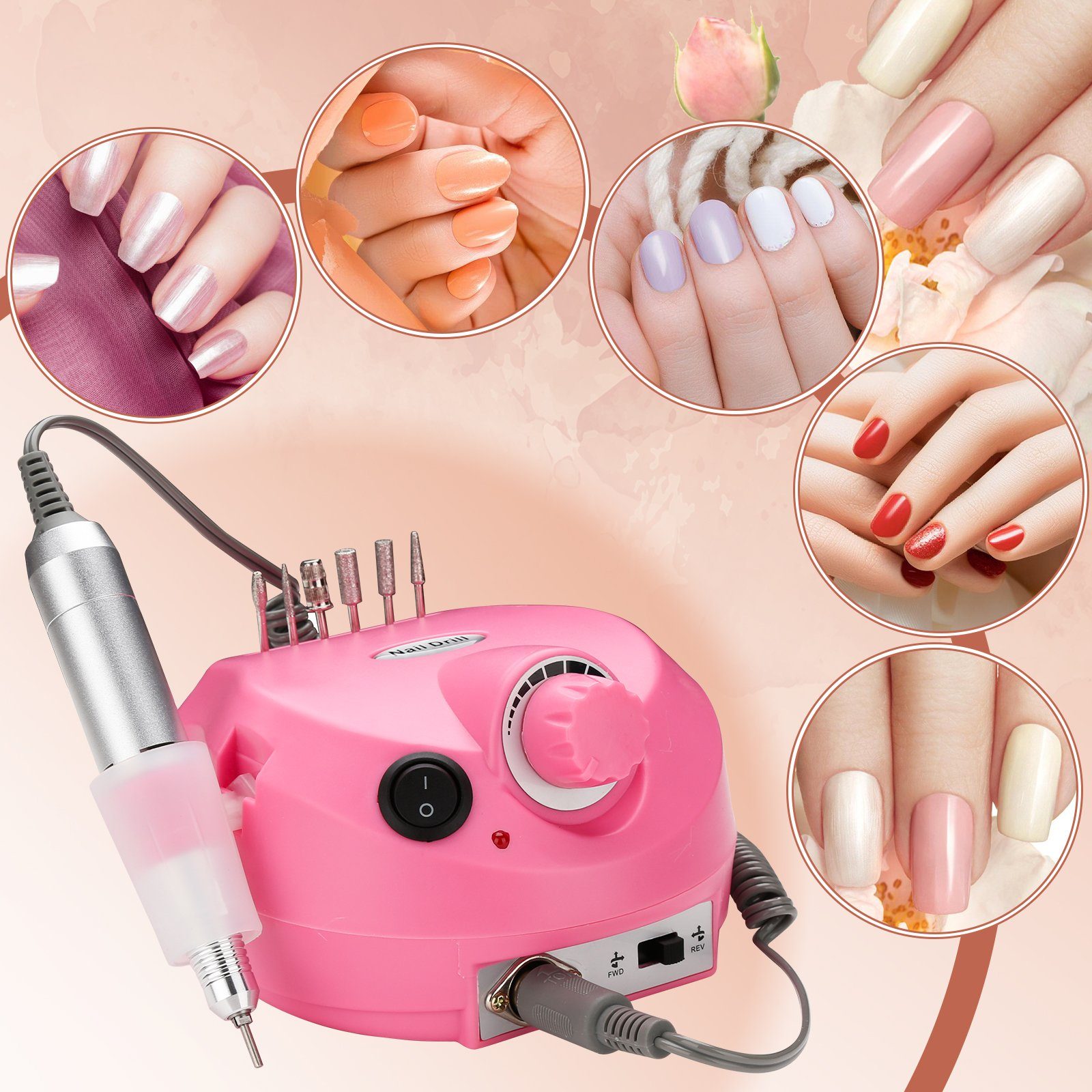 Gimisgu Maniküre-Pediküre-Set Elektrische Nagelfräser geeignet Nagelfeile Maniküre Für Diamantschleifer, Acrylarbeiten Nagelmaschine