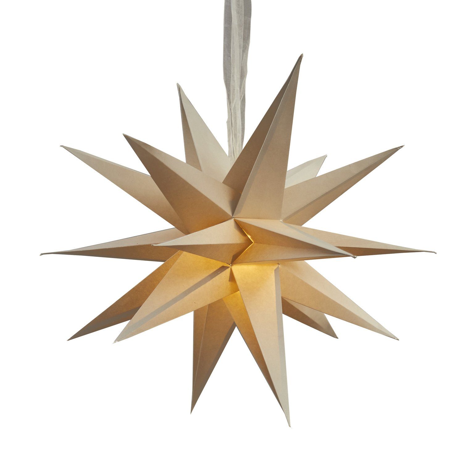 MARELIDA LED creme Stern mit Band D: Papierstern Faltstern Stern 45cm 3D Weihnachtsstern