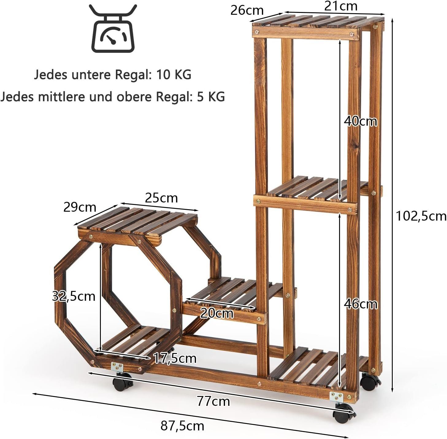 Ebenen Blumenregal, Rollen, KOMFOTTEU mit 6 Pflanzentreppe