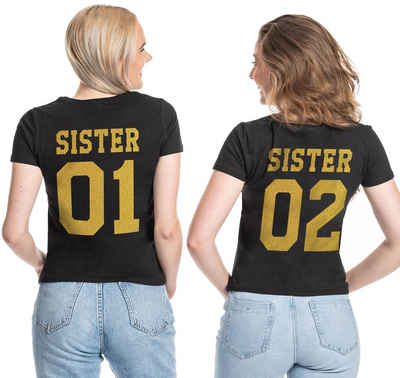 Couples Shop T-Shirt »Sister 01 & Sister 02 Beste Freunde Damen Shirt« mit modischem Print