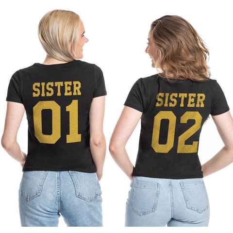 Couples Shop T-Shirt Sister 01 & Sister 02 Beste Freunde Damen Shirt mit modischem Print
