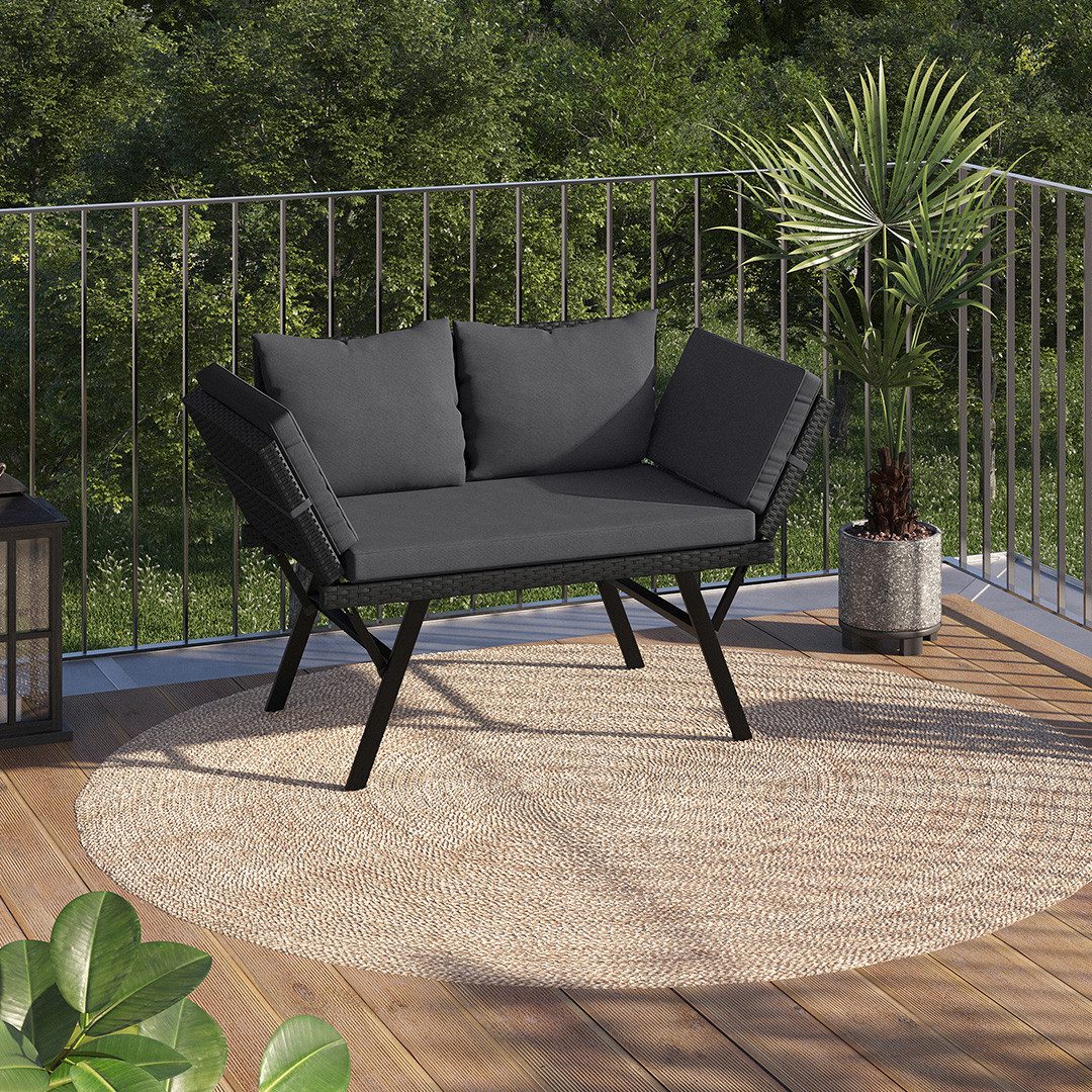 STEELSØN Gartenbank Elytra Relax-Lounge mit klappbaren Armlehnen, 4 Positionen, wetterfest (schwarz/anthrazit, inkl. Kissen), Sitzbank mit Liegefunktion bis 177 – Bild 2 von 5