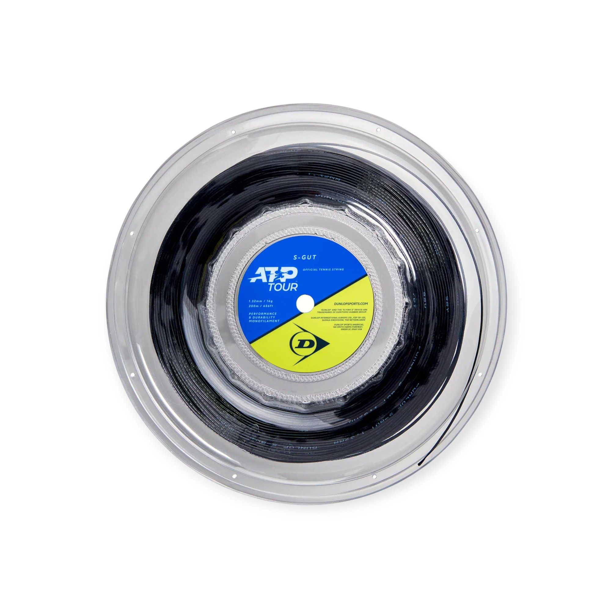 Dunlop Tennissaite S-Gut ATP 1.32mm (Kontrolle+Touch) schwarz 200m Rolle, Saitendicke: 1.32