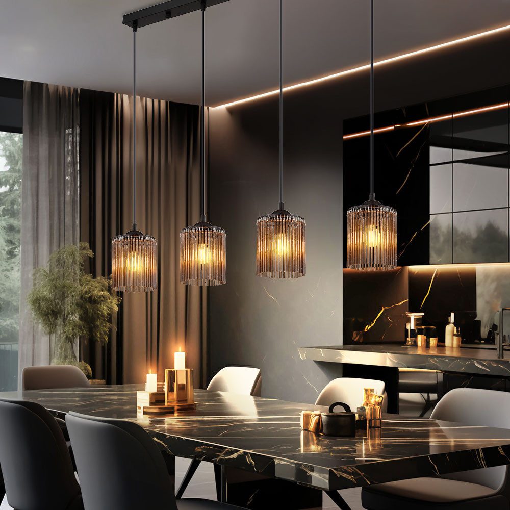 NOWA LED-Hängeleuchte, Leuchtmittel inklusive, Warmweiß, Pendelleuchte Hängelampe Esszimmerleuchte LED 4 flammig rauch